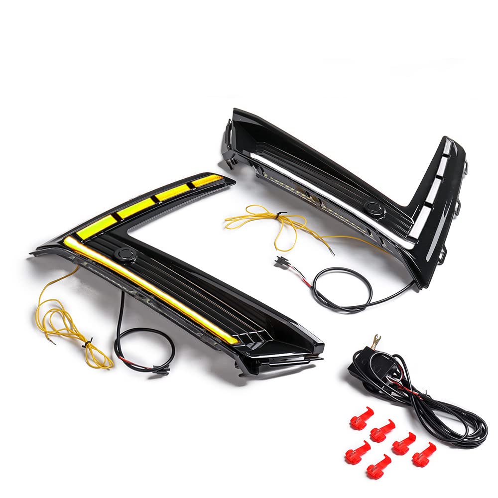 Astra Depot Compatible For Honda CR-V CRV 2023-2024 LED DRL Daytime Running Lights with Integrated Turn Signals - Glossy Black Housing, 6000K Xenon White/Amber/Blue, 80W - Pair