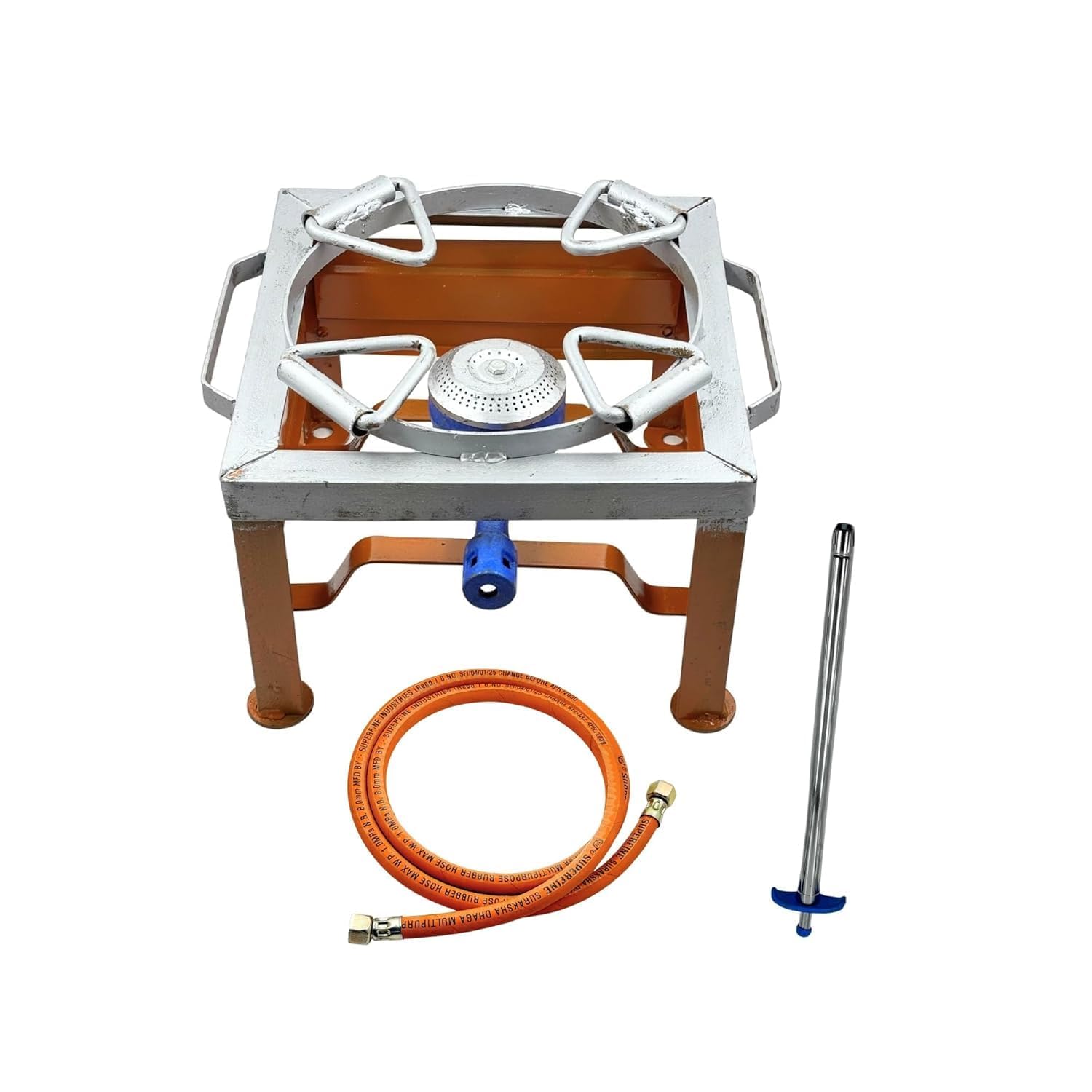 Amaru Single Burner Iron Square Round Ring Chulha Canteen Bhatti Commercial Gas Stove - Multi Colour, Manual Medium (Medium-12Lx12Wx9H)-image-31