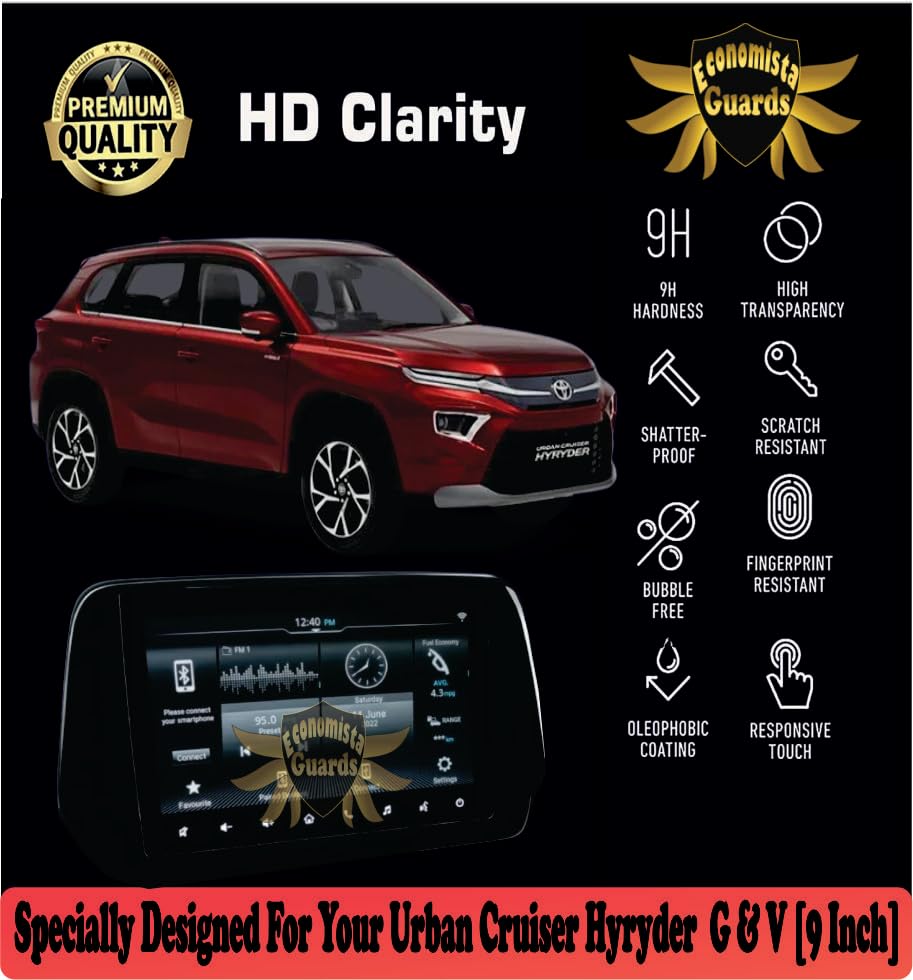 Image of Economista Presents Our 9H+ Premium Car Screen Protector! Enjoy Scratch and Water Resistance. Specifically Tailored for Your Toyota Hyryder G & V Variant (9 Inch))