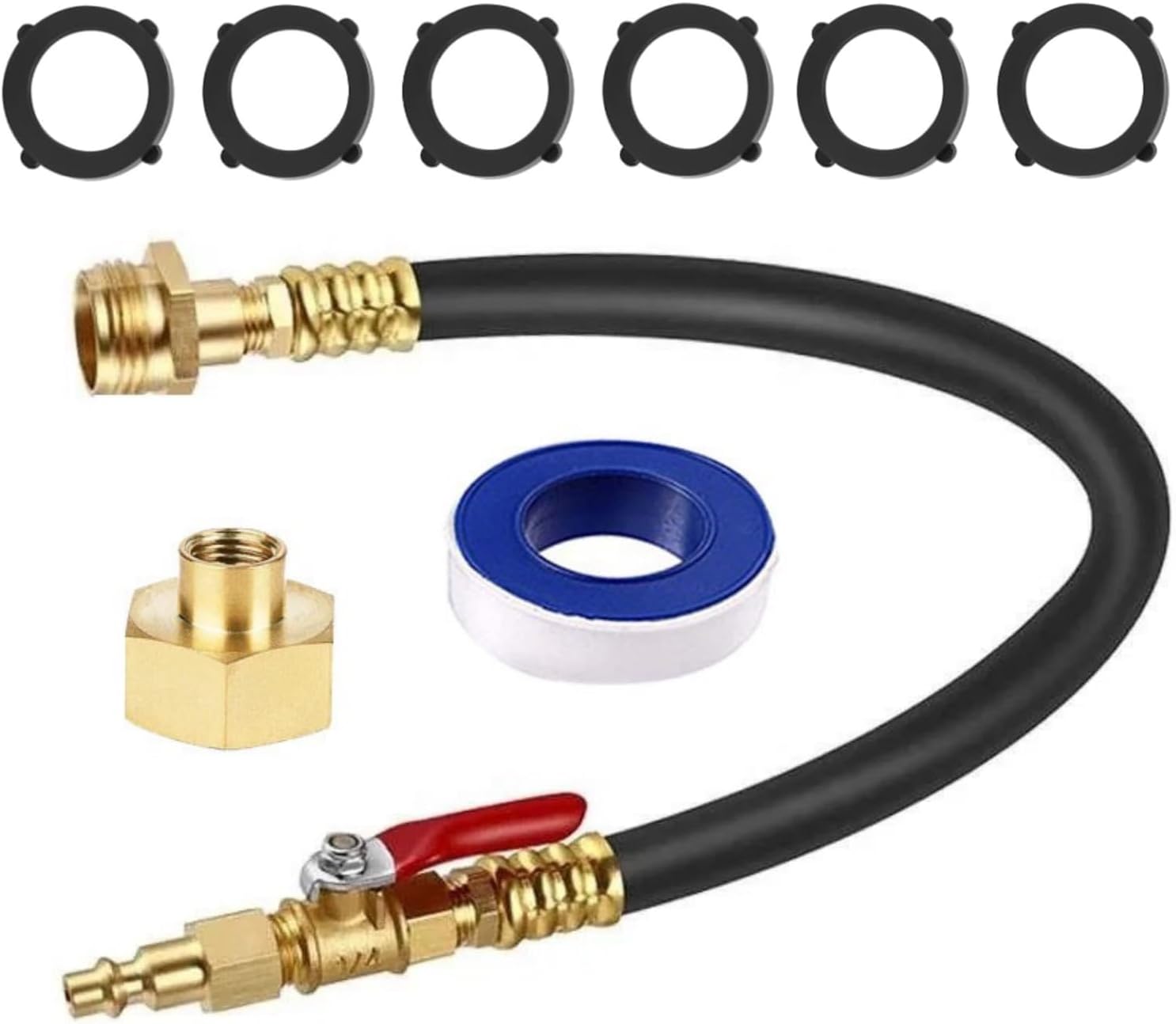 RV Winterizing Kit, 20" RV Water Blowout Air Compressor 1/4" Quick Connect Plug 3/4" Sprinkler Winterization Kits Shut-Off Valve with 3/8" ID Garden Hose for Winterize Camper Boat Motorhome Trailer