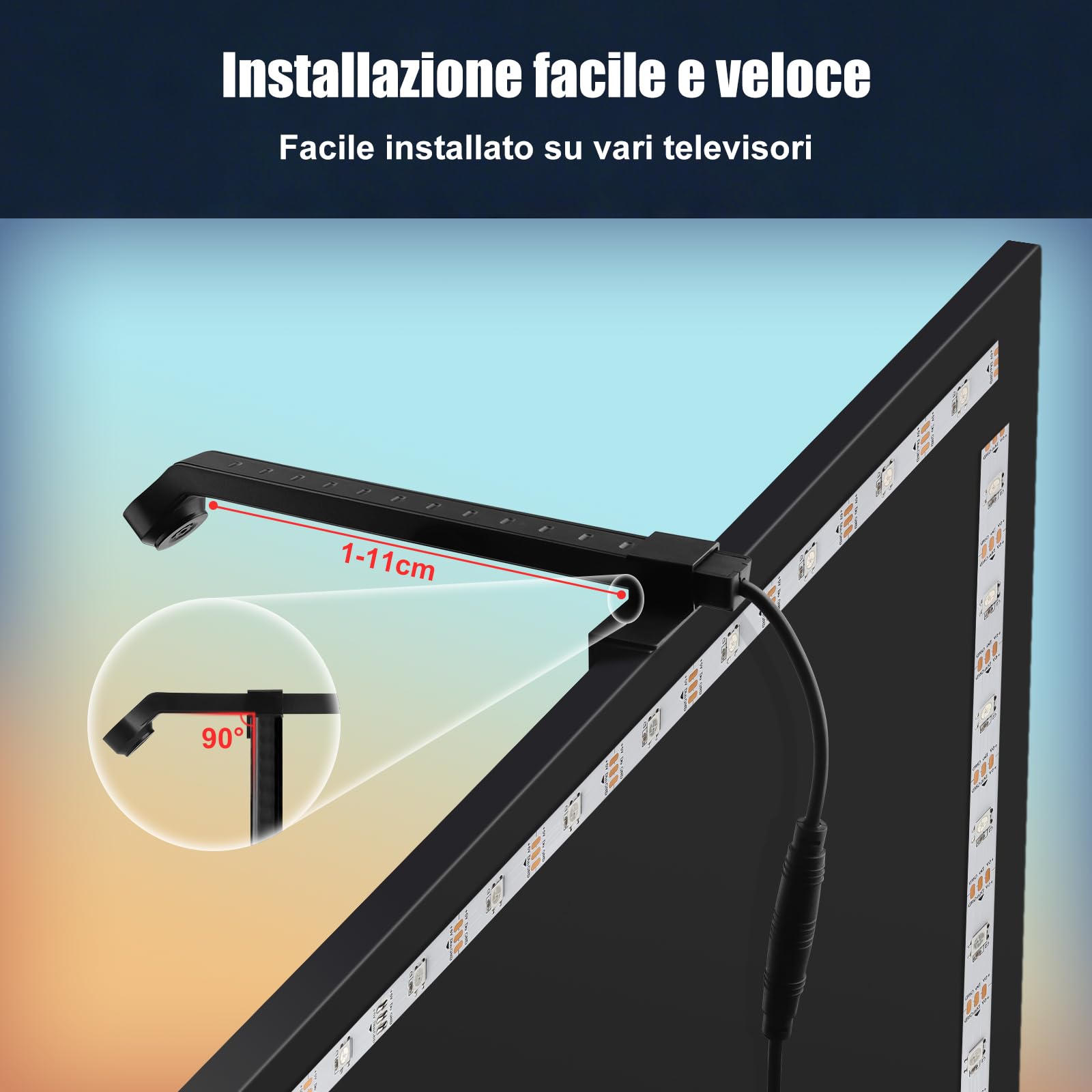 Diyife Striscia Led, [Versione Aggiornata] LED TV Retroilluminazione, sensori AR rilevano il colore, 4 M Strisce LED con App Controllato e Controller per TV da 55-65 Pollici,PC Monitor, Film e Giochi