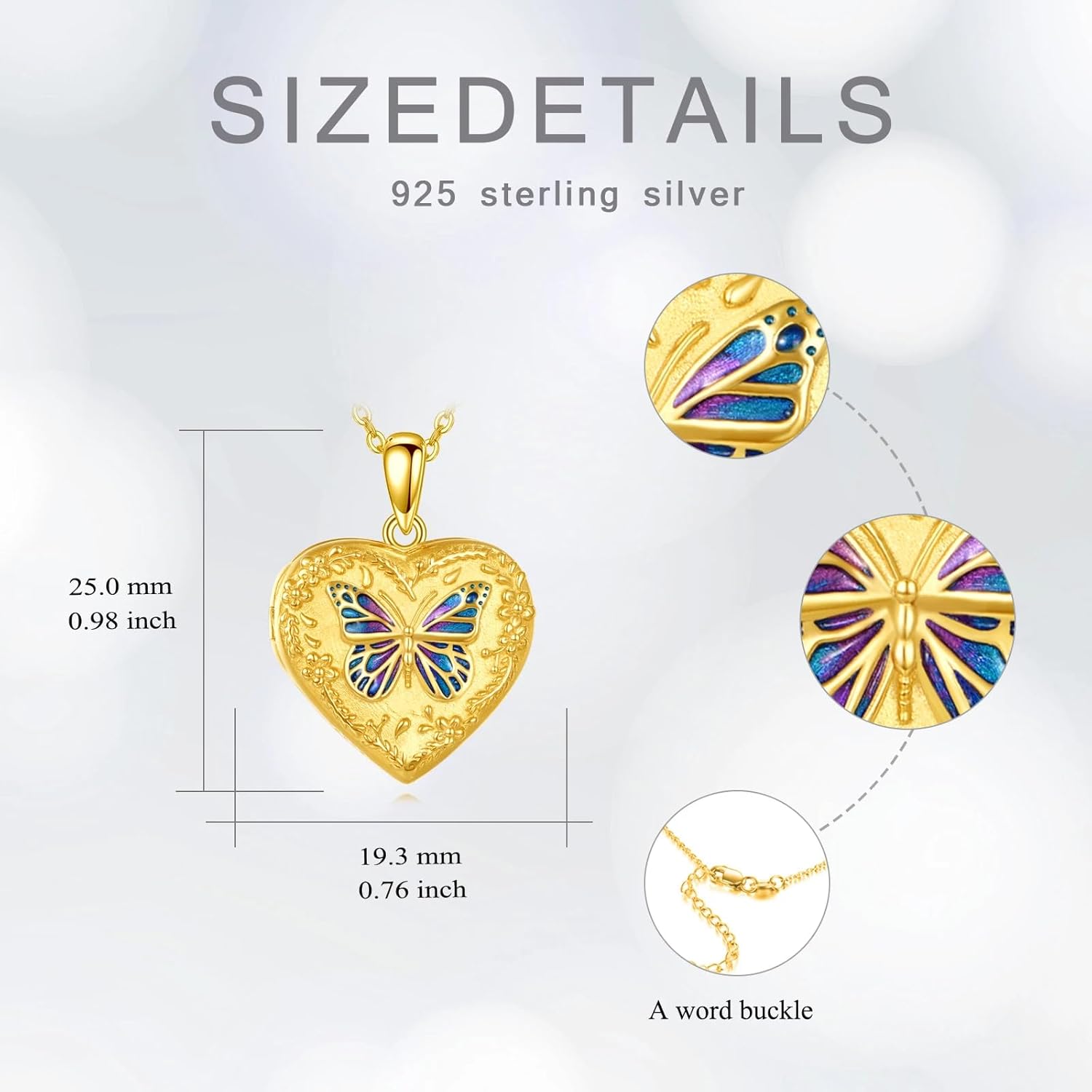Butterfly Locket Necklace That Holds 2 Pictures 925 Sterling Silver 10K 14K 18k Real Gold Heart Locket Necklace Photo Jewelry Gifts for Women Mother Mom Wife Mother's Day Christmas Birthday - Image 5