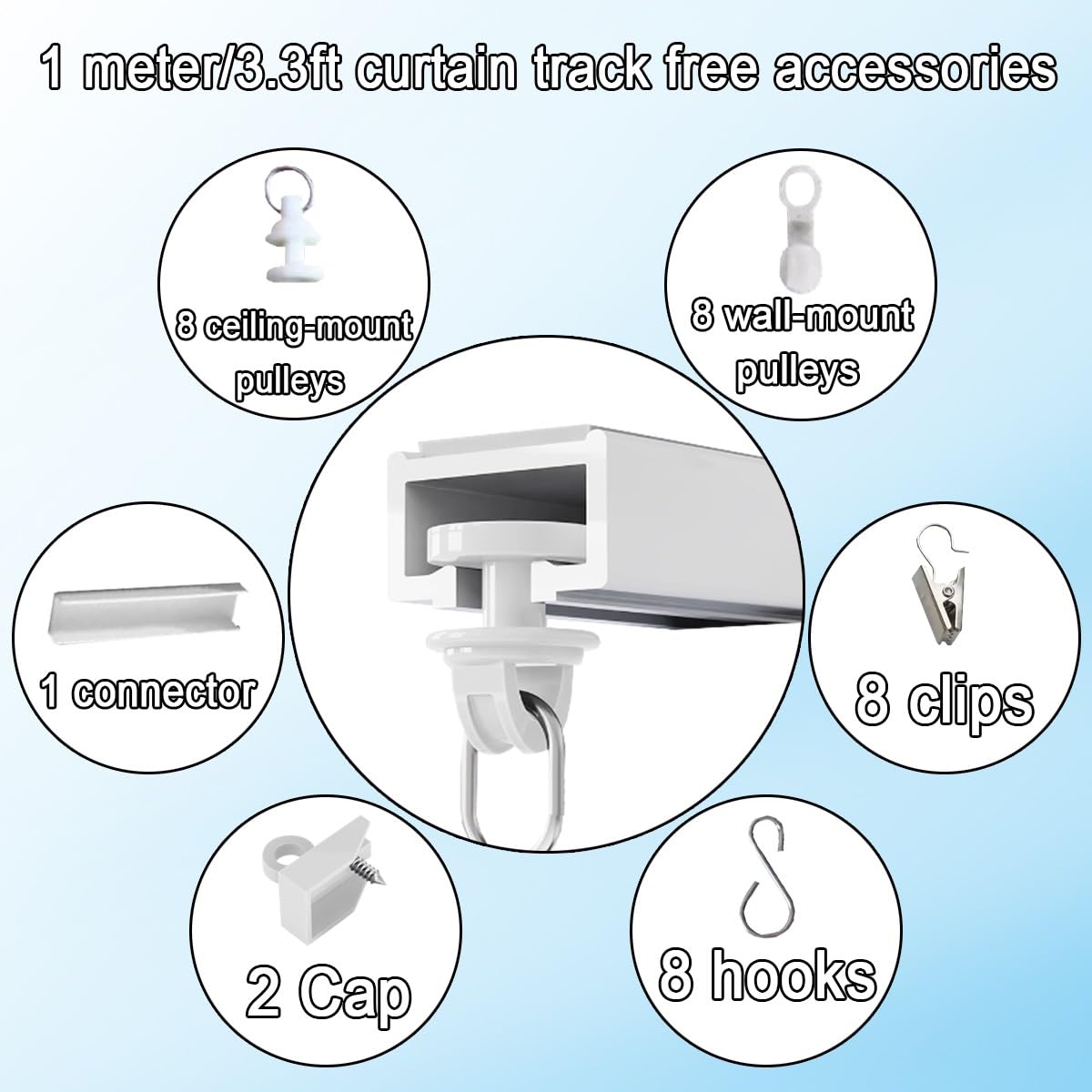 Rail adhésif sans perçage de 4,1 m pour murs et plafonds, séparateur de pièce polyvalent avec clips et crochets, parfait pour les camping-cars et les surfaces lisses, installation facile