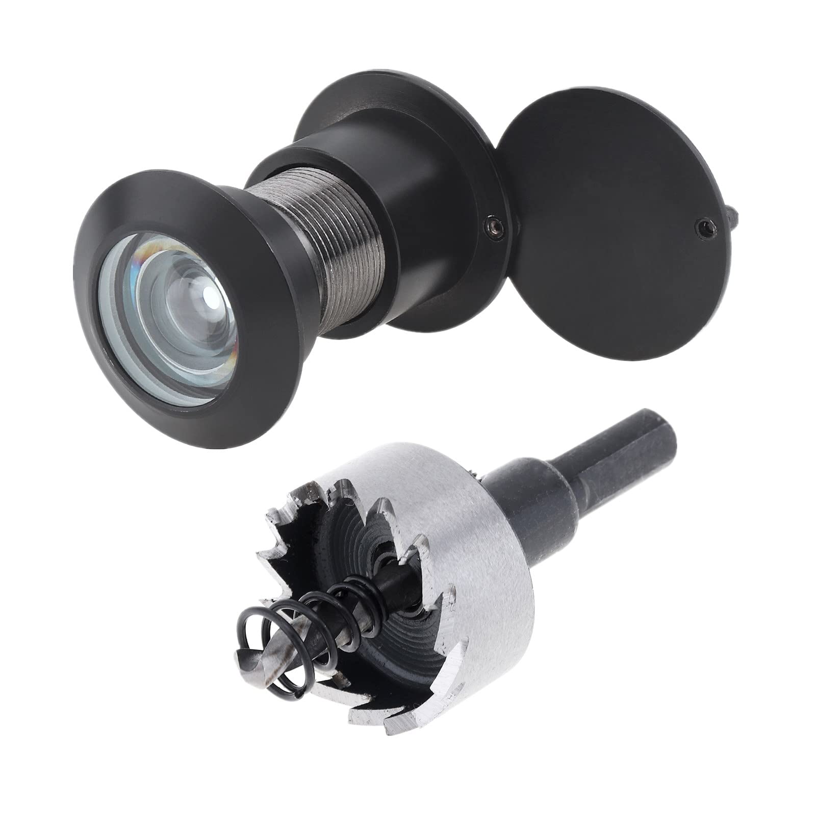 Door Viewer Peephole, Solid Brass 220-degree Peephole with 1-1/10" Drill Bit for 1-21/32" to 2-1/8" Doors, Peep Holes with Privacy Cover (Black)