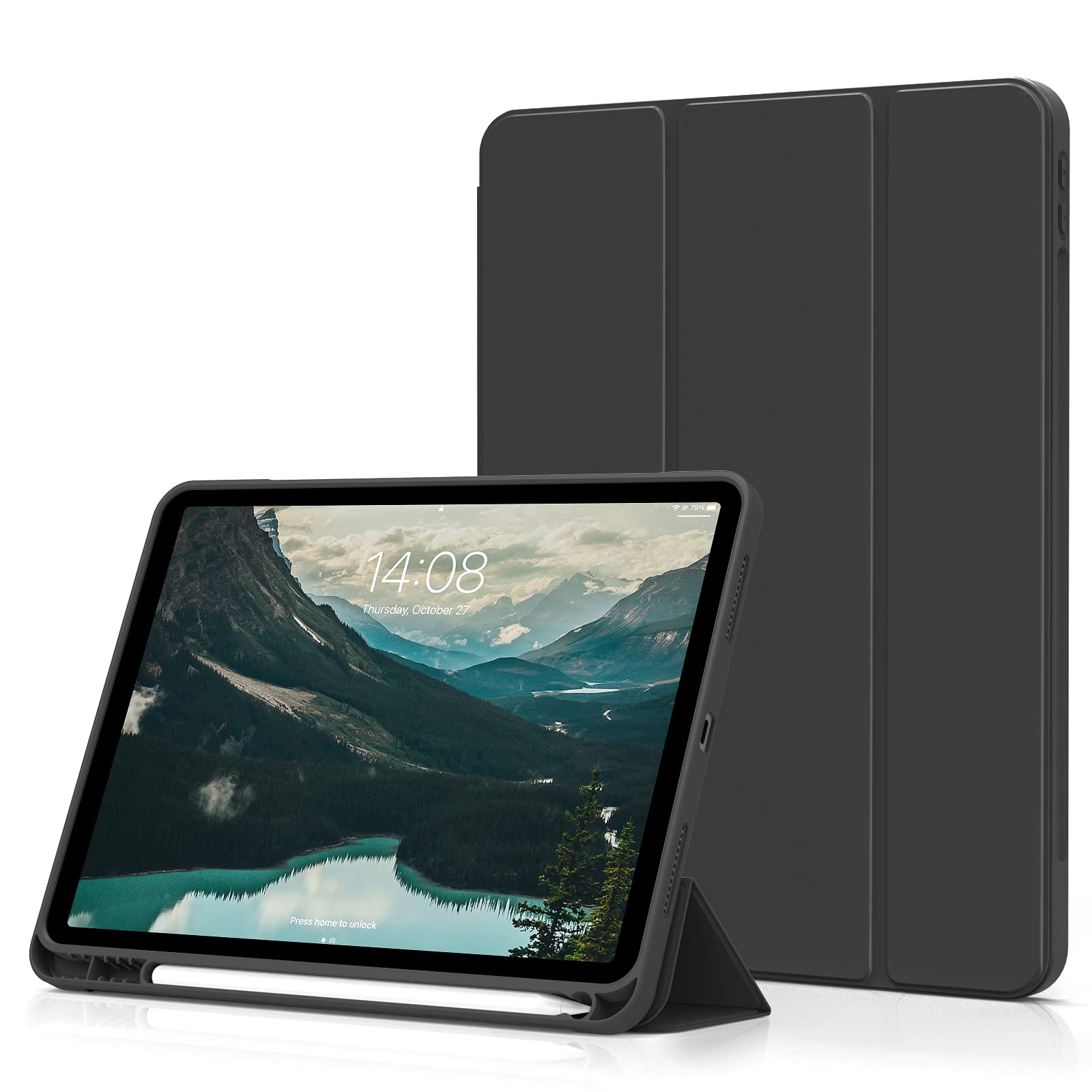 aoub Hülle für iPad Air 11 Zoll M4/M3/M2 (2026/2025/2024), Hülle mit Stifthalter für iPad Air 8./7./6./5./4. Generation (2022/2020) 10,9 Zoll, Unterstützt Pencil Pro/USB-C, Auto Sleep/Wake, Schwarz