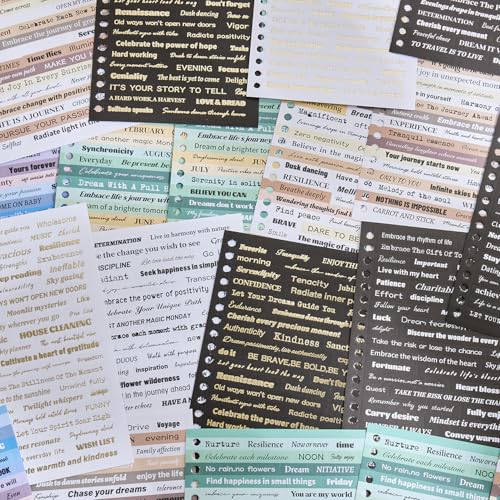 Image of 2500+ Pcs Word Stickers for Journaling, 50 Sheets Quote Sticker Gold Foil Art Scrapbook Supplies for Junk Journal, Scrapbooking Supplies for Bullet Journal Craft Small Talk Stickers for DIY Gift Card