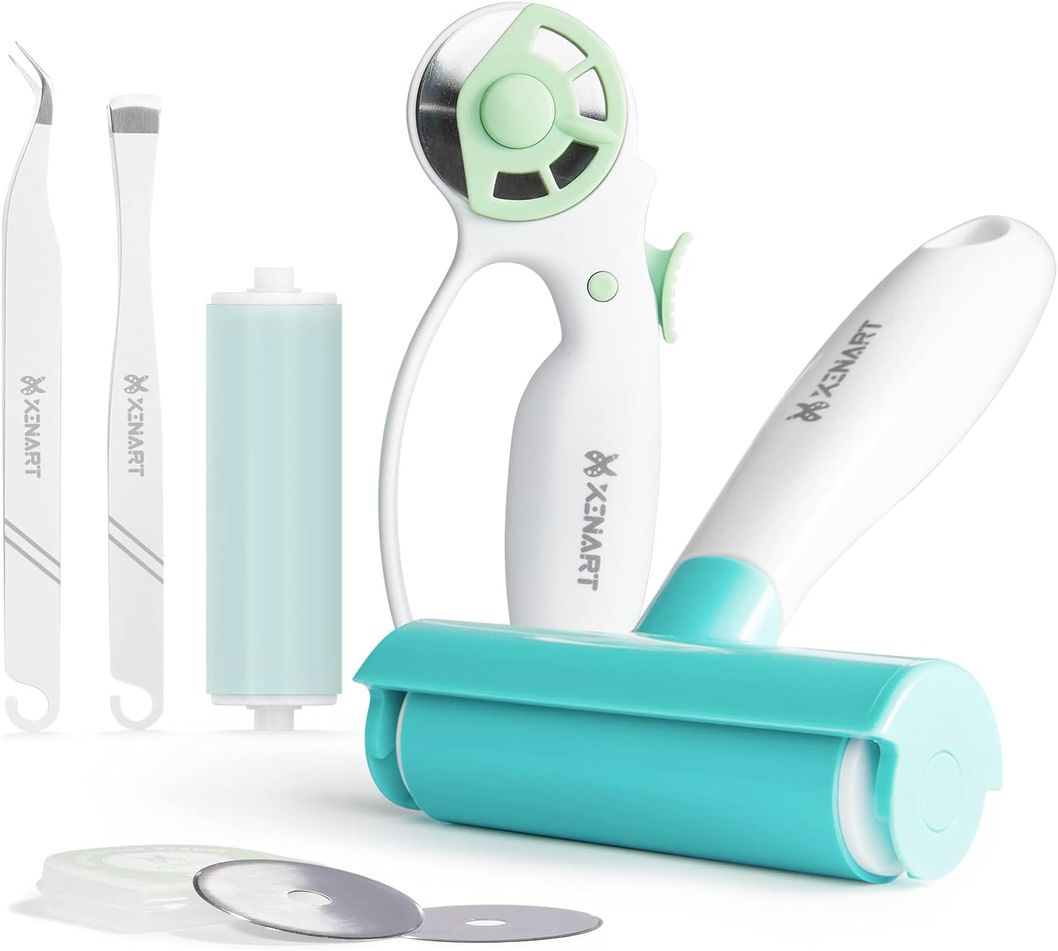 Xinart 45mm Rotary Cutter for Fabric, Brayer Rollers & Mat Remover Tools Set for Fabric Crafting, Reusable Sticky Lint Rollers Tool for Clothes/T-Shirts Heat Transfer Projects