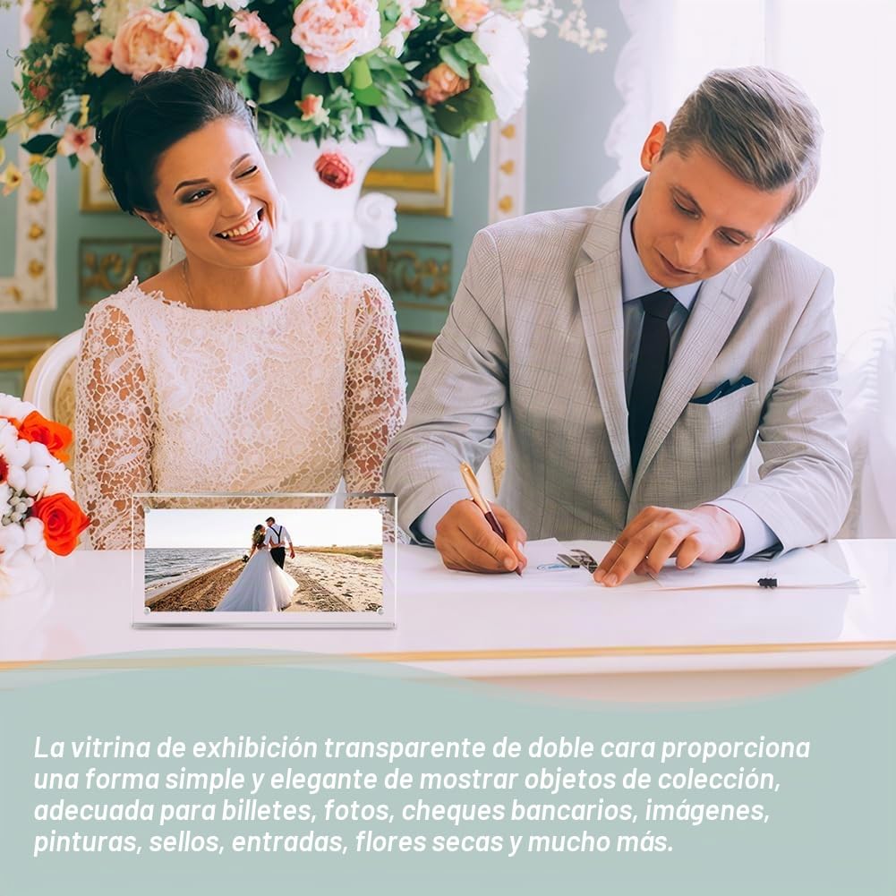 AHANDMAKER Marco de billetes de dólar acrílico autónomo para exhibición de monedas, marco de fotos de licencia comercial de doble cara, 7.9 x 3.9 pulgadas