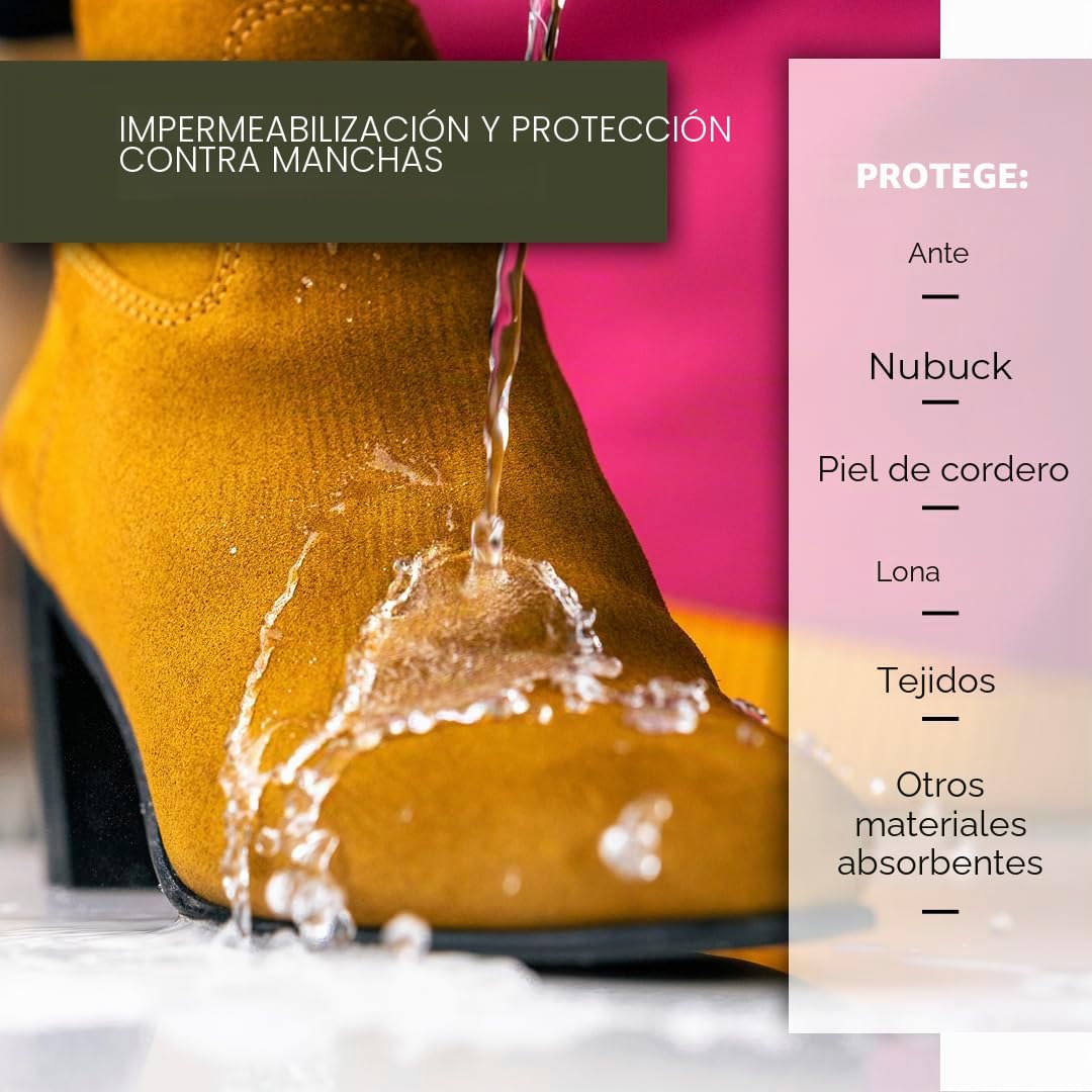 Renapur Gamuza, nobuck, tela impermeabilizante/protección contra manchas, ecológica, no tóxica, para zapatos, botas, zapatillas y ropa (botella de spray de 250 ml) - La presentación puede variar