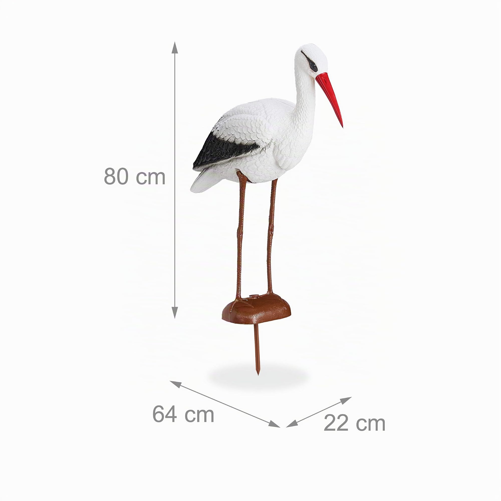 Relaxdays 2 x Figuras Decorativas Cigüeña, Adorno Jardín o Estanque, Estatua Ahuyenta Garzas, 80 x 22 x 64 cm, Blanco y Rojo