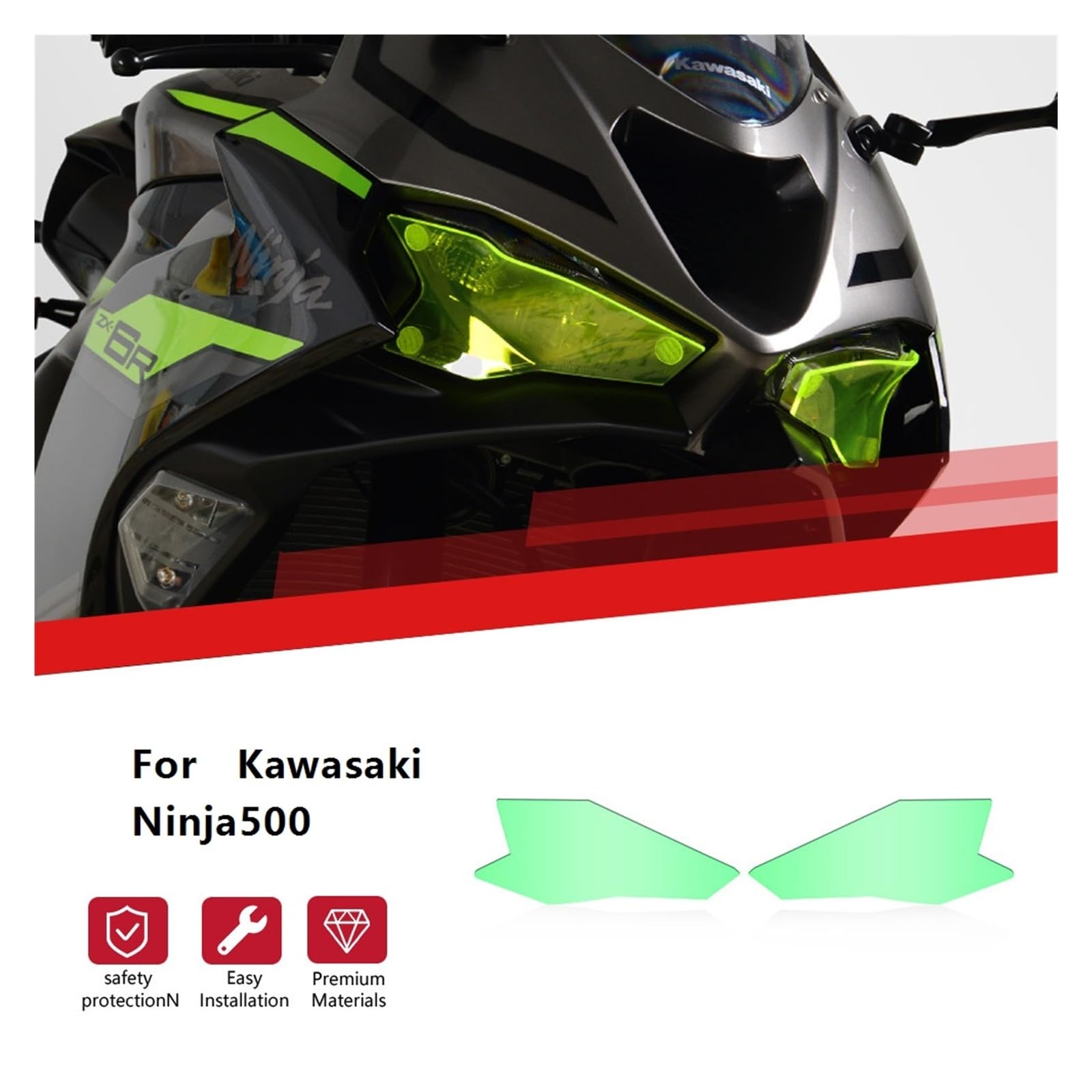 osłona reflektora motocykl Dla Kawasaki Ninja500 Ninja 500 Osłona Reflektora Motocykla, Folia Ochronna Zmieniająca Kolor, Soczewka Reflektora metalowy retro grill(Yellow)