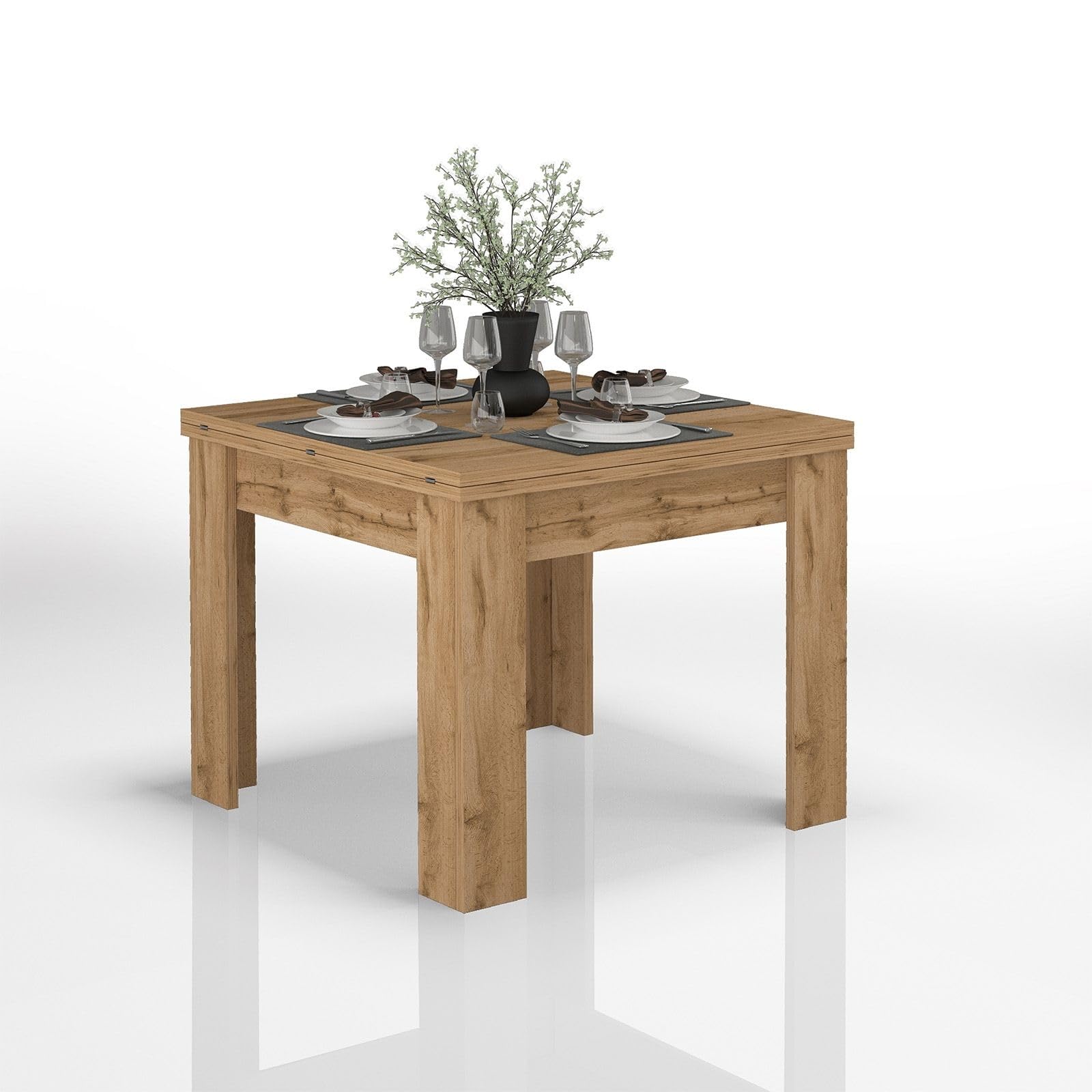 WHOUS Tavolo Allungabile JESI per Sala da Pranzo e Soggiorno, Estensibile da 90 a 180 cm, Tavolo Cucina per 4-​8 Persone, Rovere