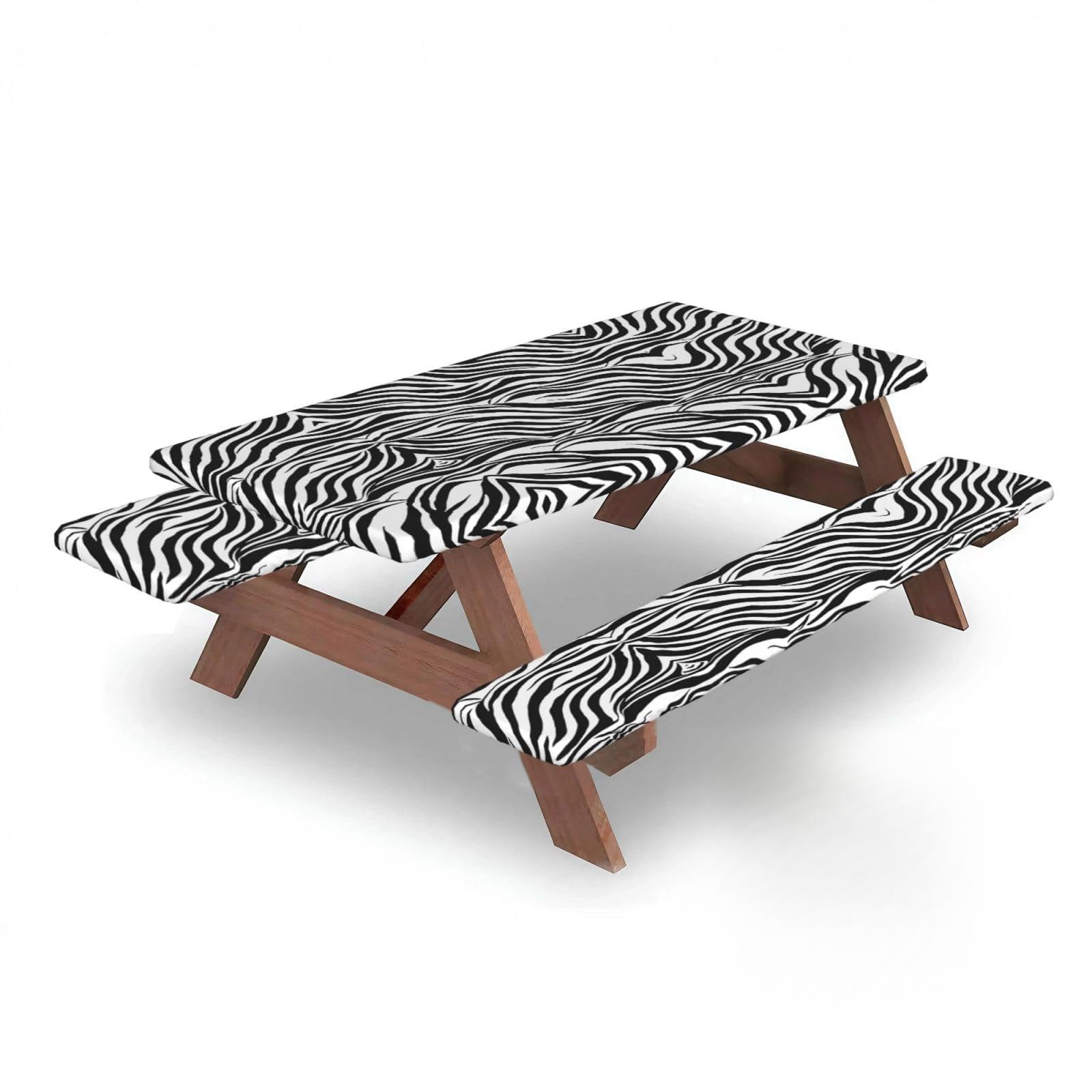 ESNAIUVCD Zebra Print Print Picnic Table Cover With Bench Covers,Camping Essentials,Fitted Tablecloth Cover With Elastic Edge, For Indoor & Outdoor 3 Pcs
