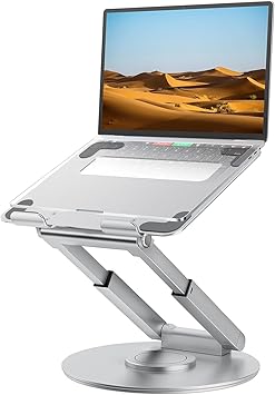 PLIXIO Adjustable Laptop Stand with 360° Rotating Base Tabletop Ergonomic Foldable Portable Holder Compatible for MacBook, HP, Dell, Lenovo & All Other Notebook (Sliver) (A06) - image, photos