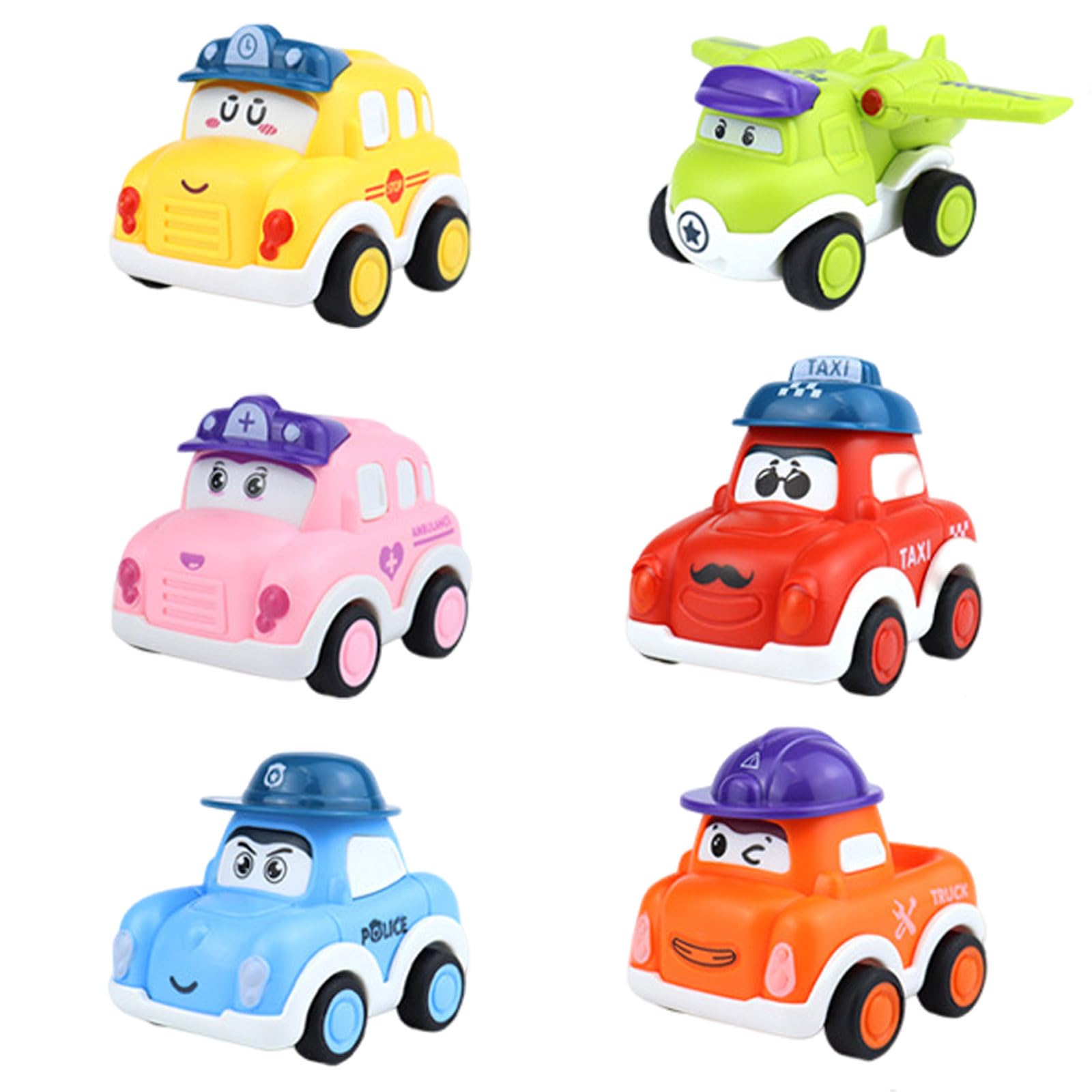 6 Pcs Pull Back Boys Racing Cartoon Truck Car Set Cars with Cranes - 1 Year Old Toddler Gifts