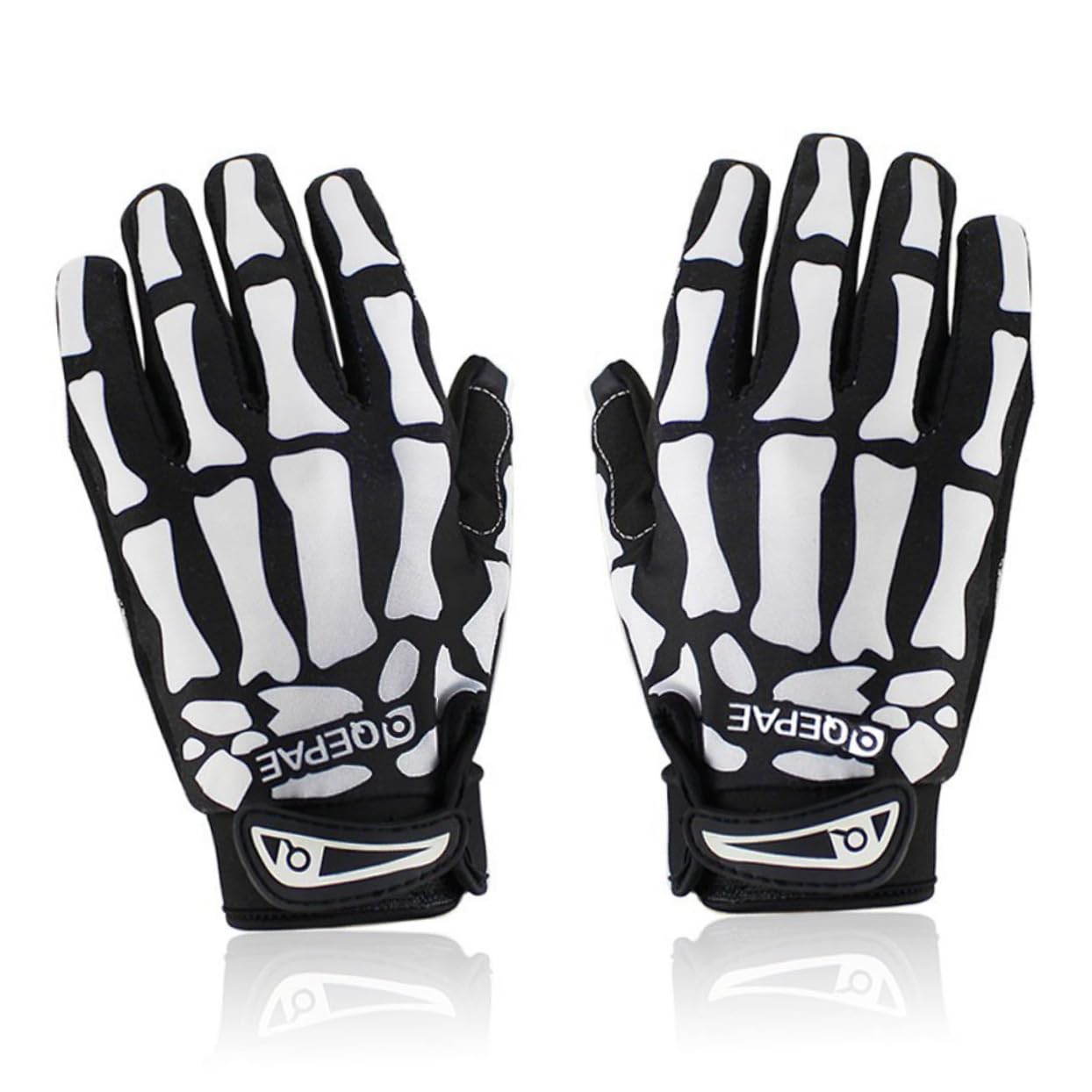 Beavorty Skeleton Pattern Full Finger Cycling Gloves Black White Durable Material Warm Lining for Biking Outdoor Sports and Cool Weather