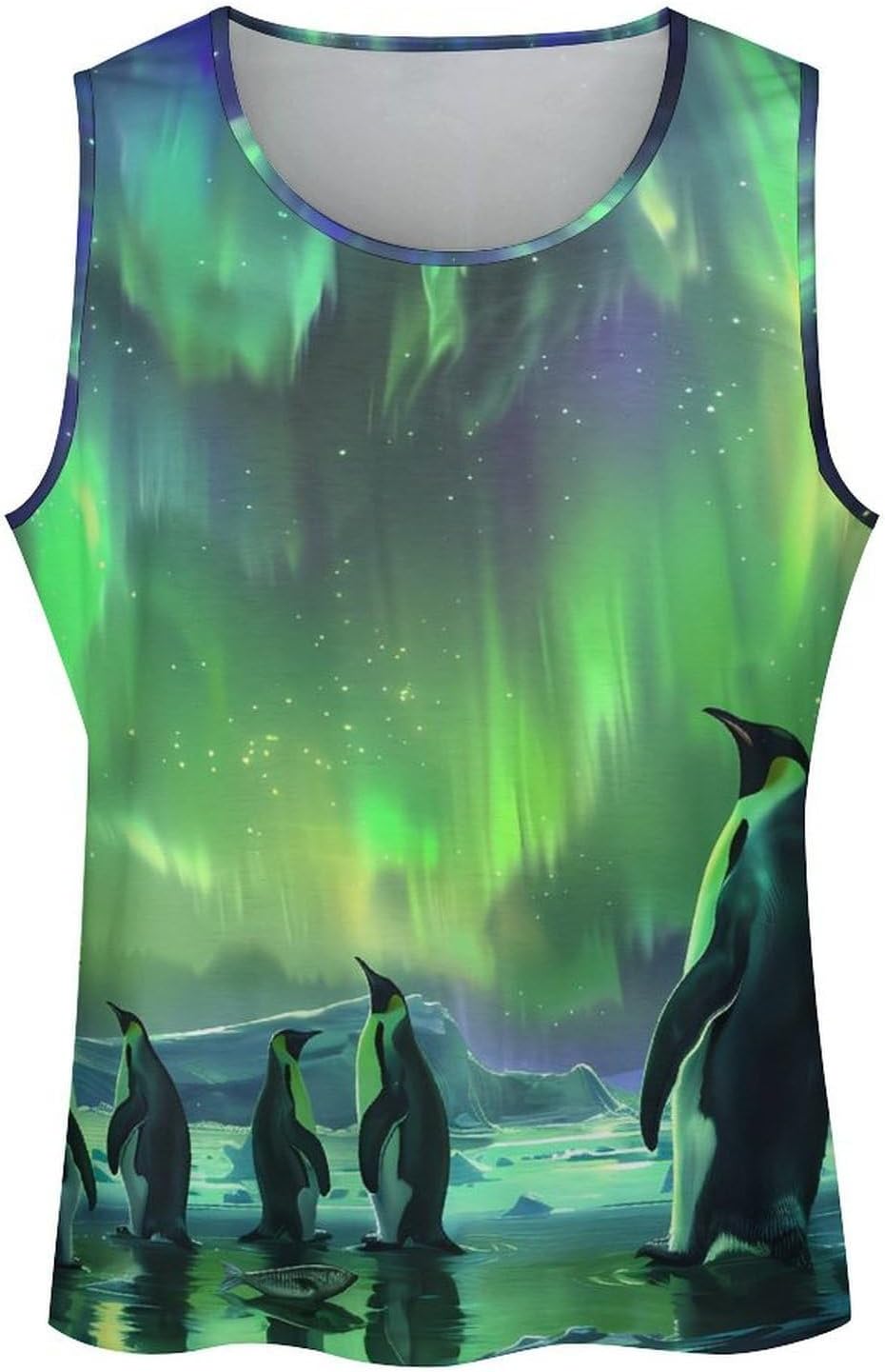Penguins in Ice Desert Aurora Men Tank Top Workout Shirt Muscle T Shirt 5XL