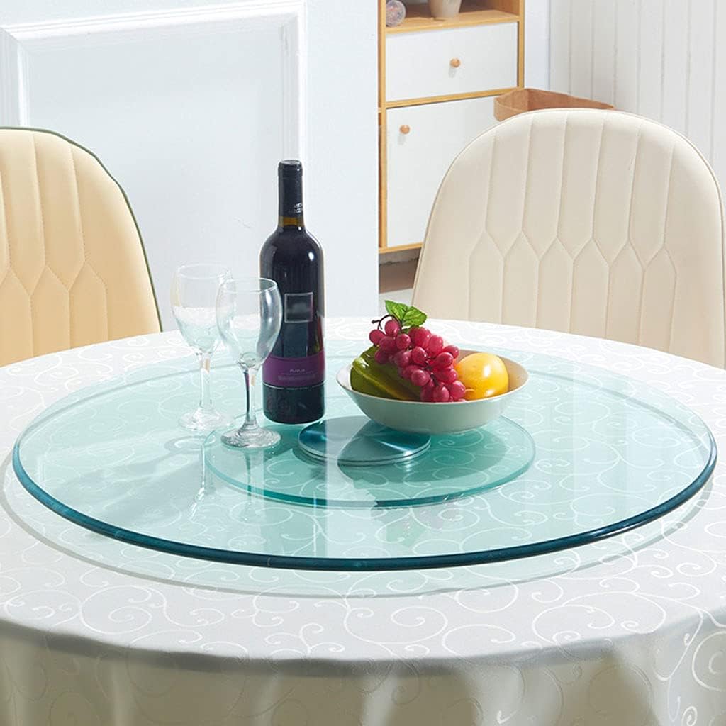 Kitchen Lazy Susan Turntable Glass Rotating Tray with Aluminum Alloy Swivel Bottom Dining Table Revolving Serving Plate Multi-size (60cm/23.6 Inch)