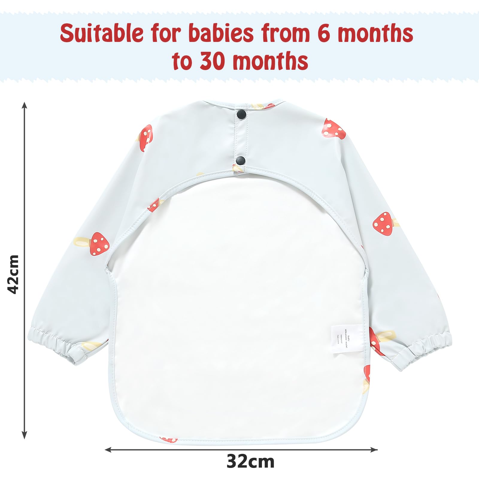 Zemiu Bavaglino per lo Svezzamento/Bavaglino per Bambini, 100% Impermeabile e in Morbido Materiale PU, Lavabile in Lavatrice, Tuta a Maniche Lunghe - Adatto per Bambini da 6 a 30 Mesi