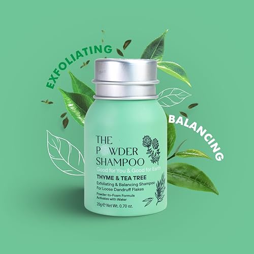 Miniatura 5 de Champú exfoliante en polvo espumoso para la caspa, 20 lavados, vegano, ecológico, árbol de té, ácido salicílico, mini botella de aluminio de 0.7