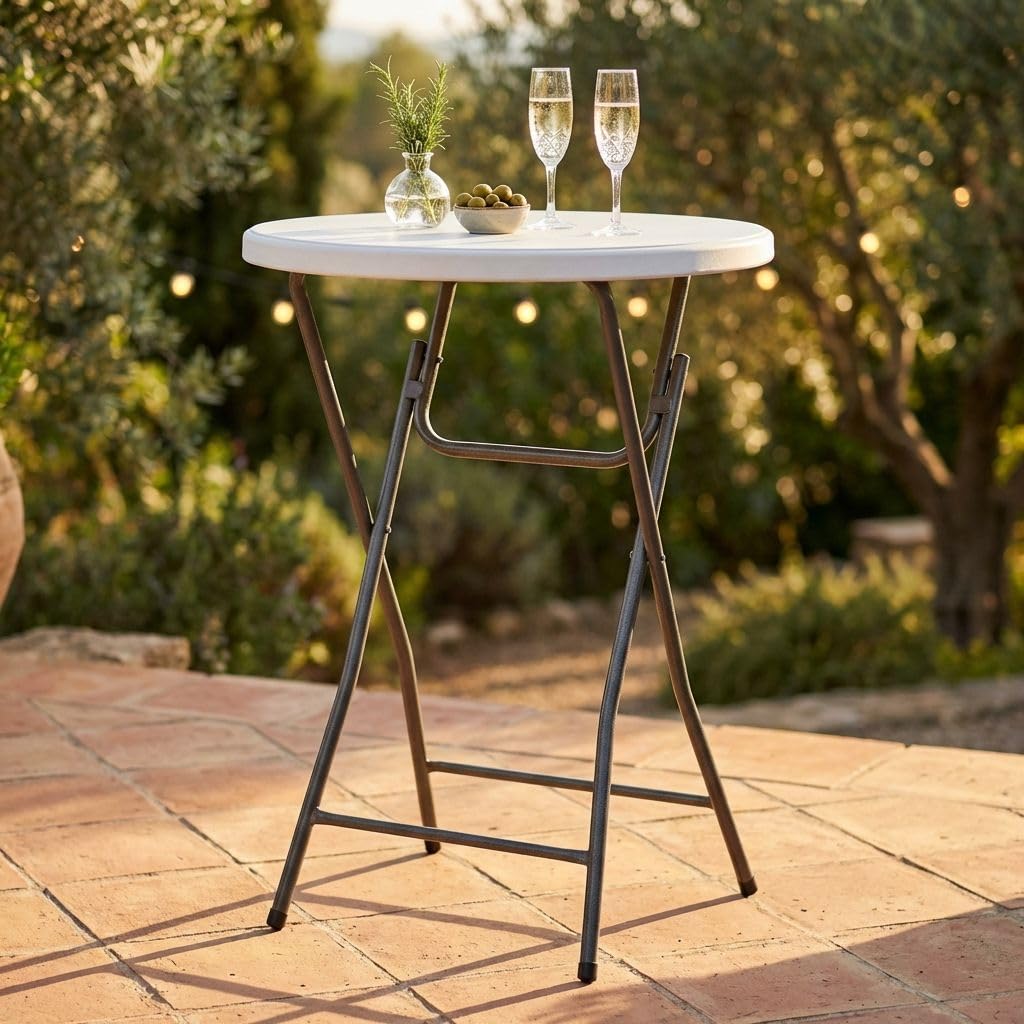 MilaniHome.it - Tavolo Catering Alto Rotondo in Metallo E ABS Bianco Diametro 60 Pieghevole per Ristorante Matrimoniodi coloreGrigio