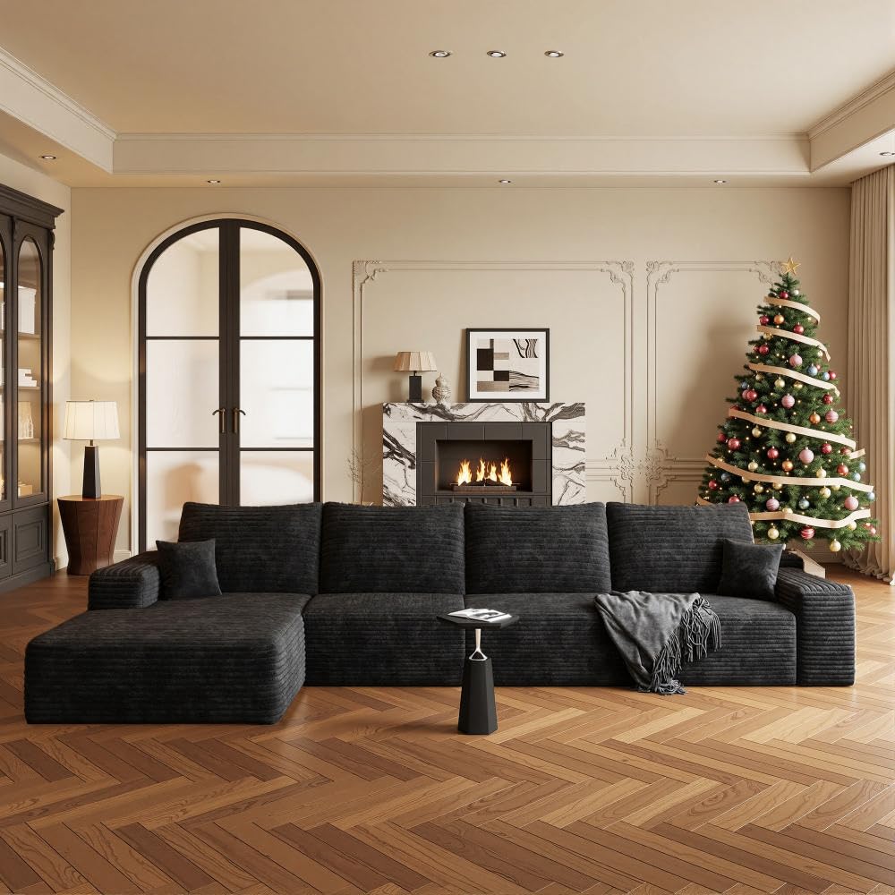 Boneless Couch, Modular Sectional Couches for Living Room, U-Shaped Cloud Couch Sofa with Deep Seat, Fluffy Corduroy Upholstered Corner Sofa