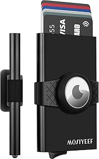 Mens Wallet with AirTag Holder - Minimalist Stealth Pop Up Wallet for Men Compatible with Apple AirTag - Slim RFID Metal Wallet with Rubber Bands Holds 10-14 Credit Cards and Cash