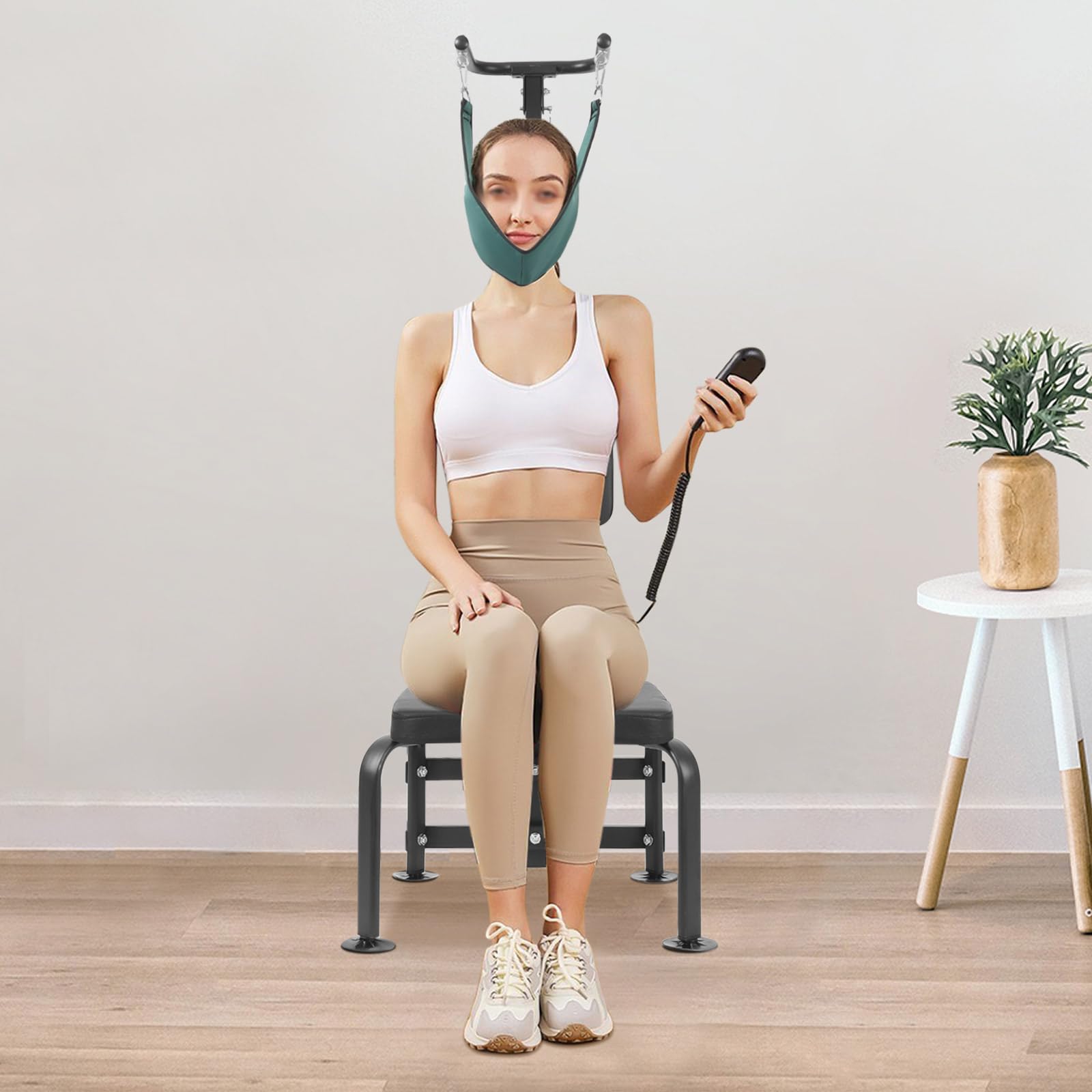 Silla de tracción eléctrica para cuello, dispositivo de tracción para portal, dispositivo de descompresión de tracción y estiramiento, altura de tracción 200 mm, para tracción cervical y entrenamiento