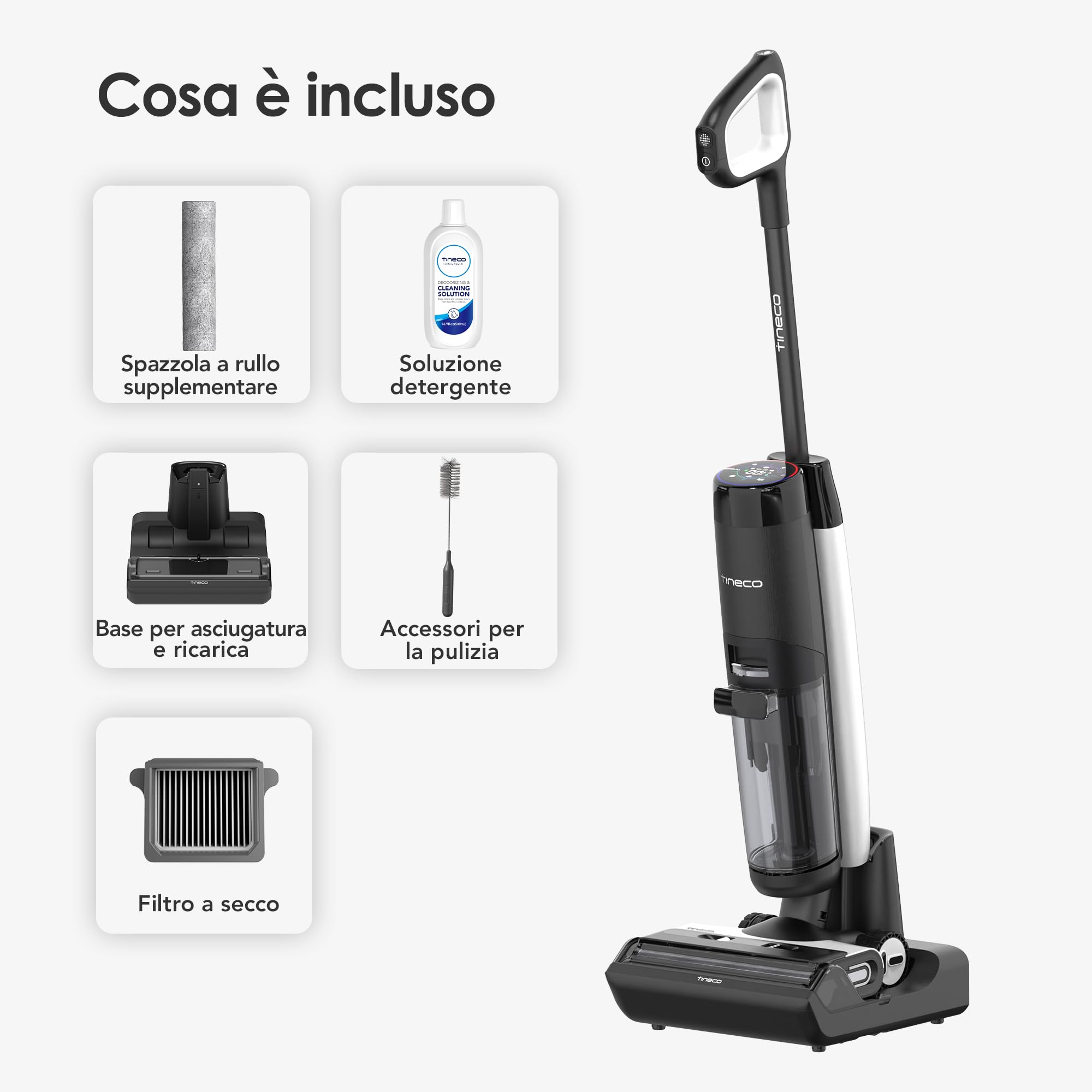 Tineco FLOOR ONE S7 FlashDry Aspirapolvere Intelligente, Senza fili, A secco e a umido, Lunga autonomia, Autopulente, Asciugatura istantanea ad aria calda a 70°C, Pulizia bordi su ambo i lati