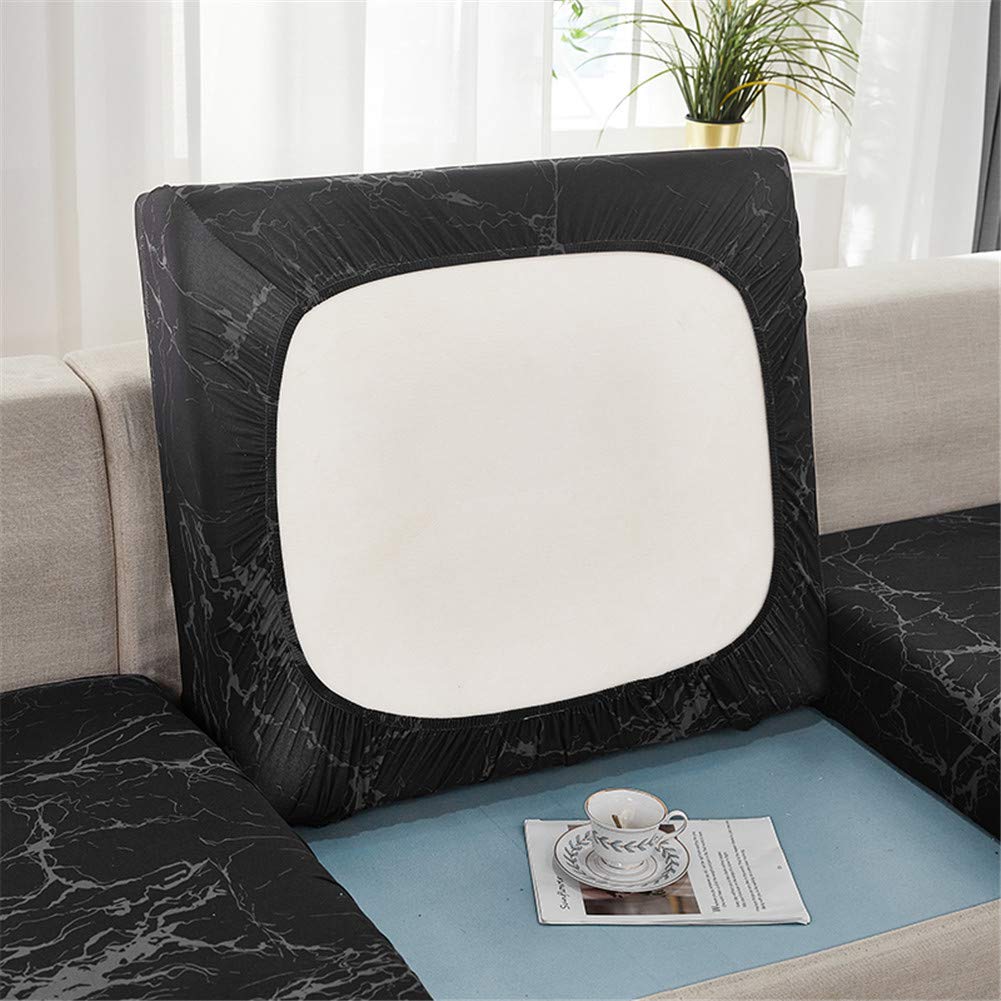 Sofa Seat Cushion Covers, Sofa Cushion Slipcovers Stretch with Elastic Band, Couch Cushion Covers Replacement for Individual Cushions (Black marble,1-Seater)