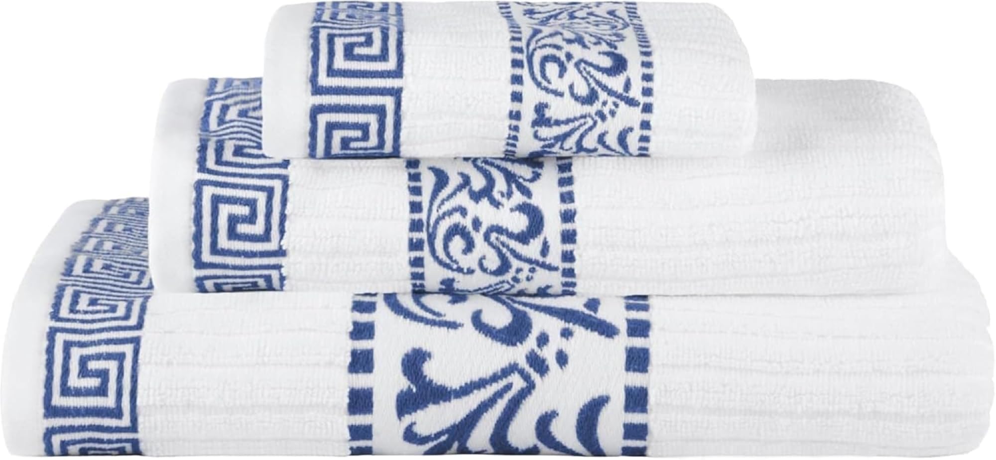 Superior 3-Piece Cotton Towel Set, Decorative Greek Pattern, Home Essentials, Absorbent Towels, Bathroom Decor, Spa, Resort, Includes 1 Hand, 1 Face