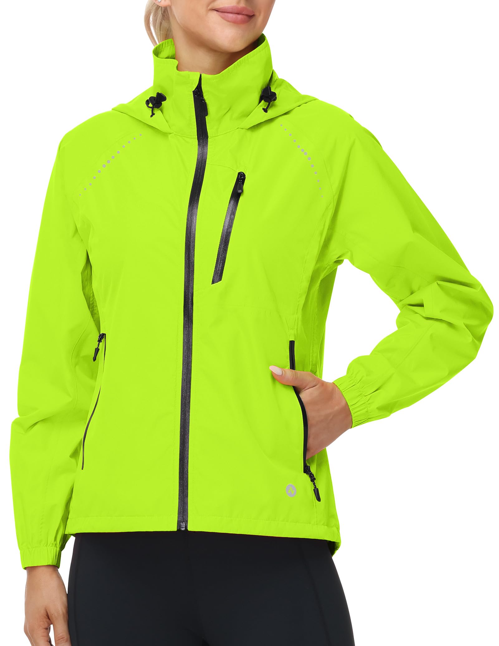 Nepest Fahrradjacke Wasserdicht Damen Regenjacke, 10k mm WassersäUle, 5.000 G/M²/24hr Atmungsaktiv Laufjacke, Leichte Faltbar Reflektierend Outdoorjacke mit 6 Taschen, für MTB Laufen Wandern