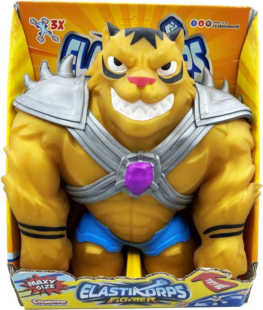 CICABOOM - Maxy Gold Tiger - Elastic Extendable Tiger Toy with Removable Armor (23 cm x 2 kg) - Elastikorps Fighter Extra Force - Children's Gift Idea (Gold Colour)