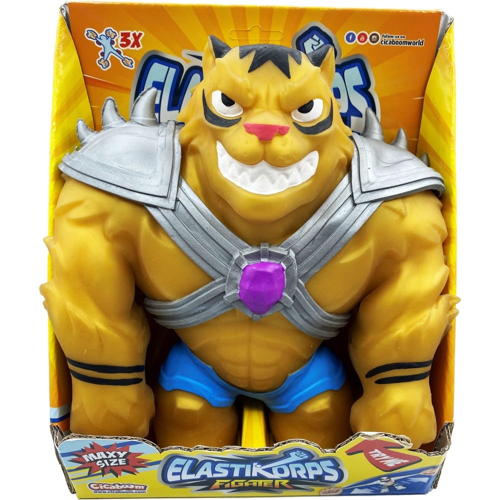 CICABOOM - Maxy Gold Tiger - Elastic Extendable Tiger Toy with Removable Armor (23 cm x 2 kg) - Elastikorps Fighter Extra Force - Children's Gift Idea (Gold Colour)