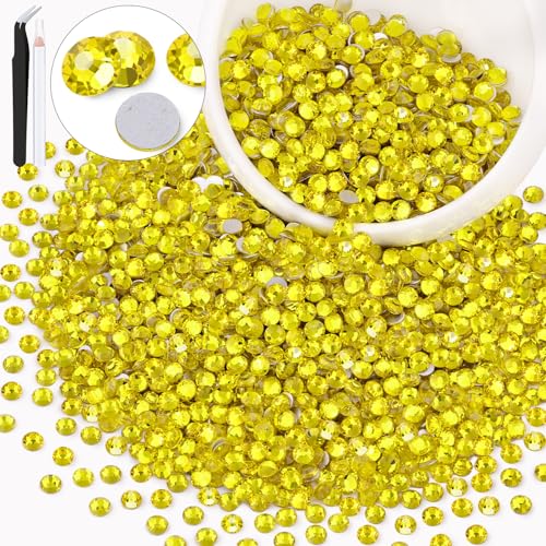 Image of 3000PCS SS16 /4mm Crystal Glass Rhinestones for Bedazzling (Lemon Yellow) | Flatback Rhinestones for Crafting DIY Nail Art Makeup Decoration, Gems Diomand Charms for Tumbler Shoes Clothing Mug
