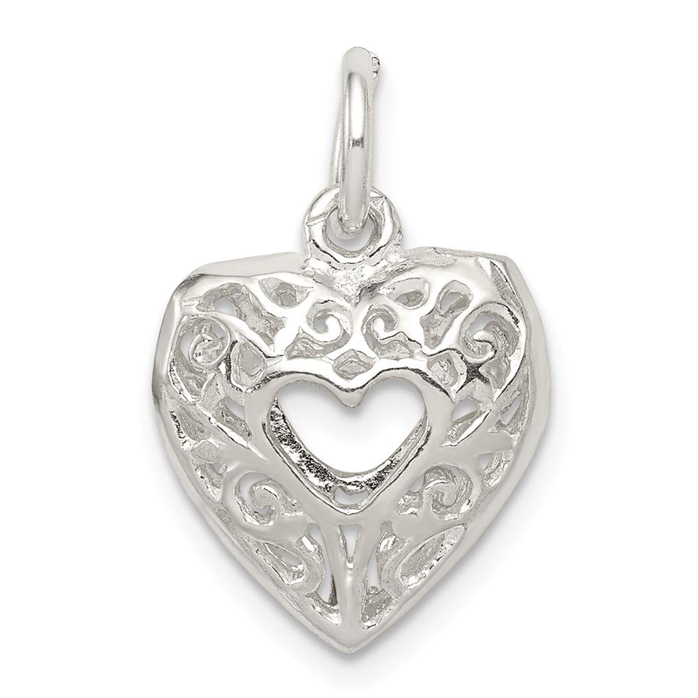 Sterling Silver Filigree Heart Charm on a Sterling Silver Chain Necklace, 16"-20"