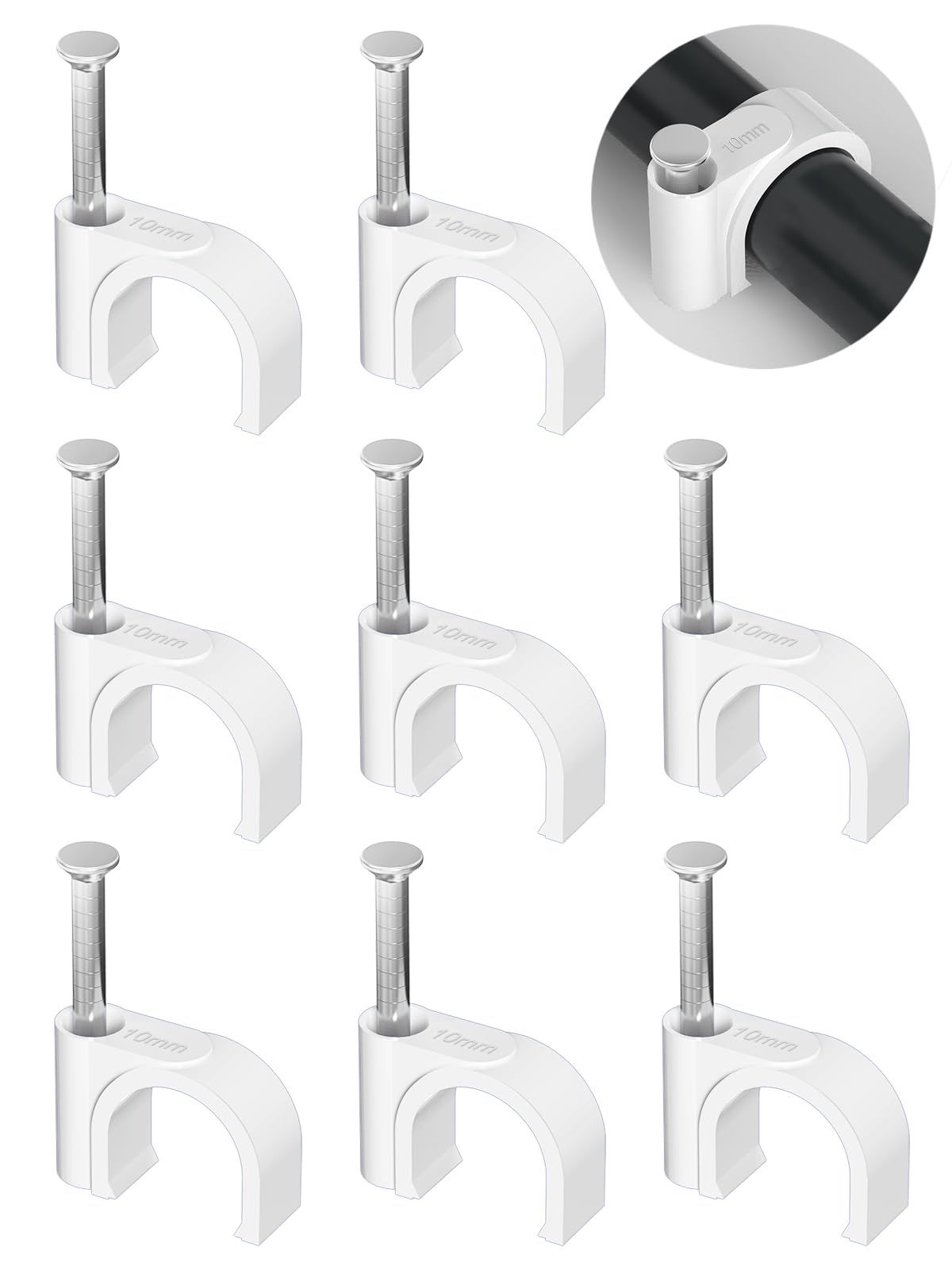 Jadaol Cable Clips with Nails, 400 Pack Cord Wire Clips (5mm 6mm 8mm 10mm), Nail-in Round Cable Tacks for Ethernet Cable, Coaxial, TV, Speaker, Electrical Wire, White — Amazon image 8