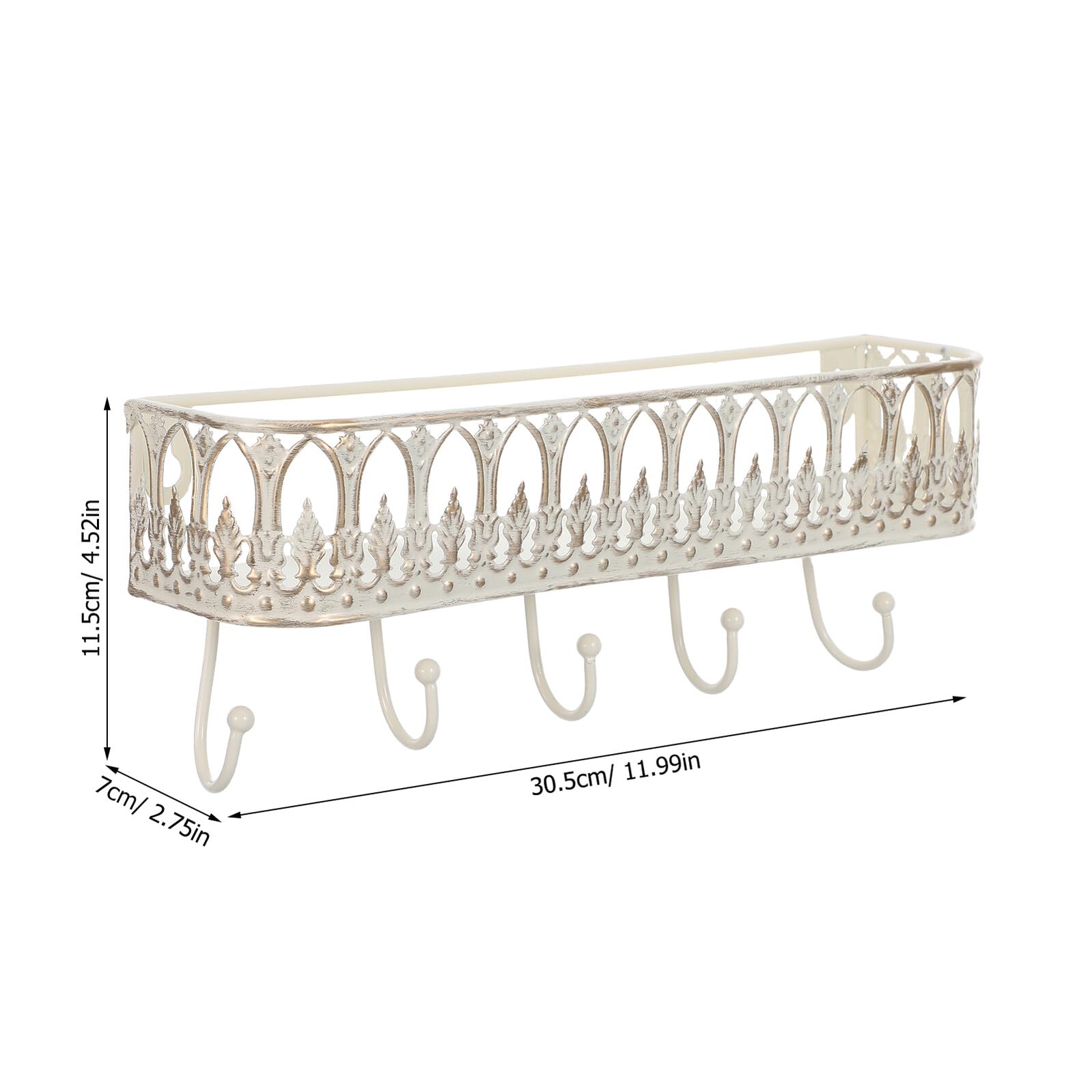 SHINEOFI Portachiavi da Parete Vintage in Ferro Bianco con Struttura Robusta e Ganci Metallici, per Ingresso e Soggiorno, Dimensioni 30,5x11,5x7 Cm