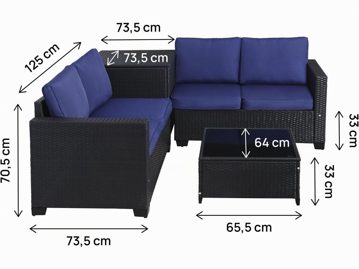 Salon de Jardin en résine tressée avec Coffre de Rangement Riley - 4 Places - Bleu foncé