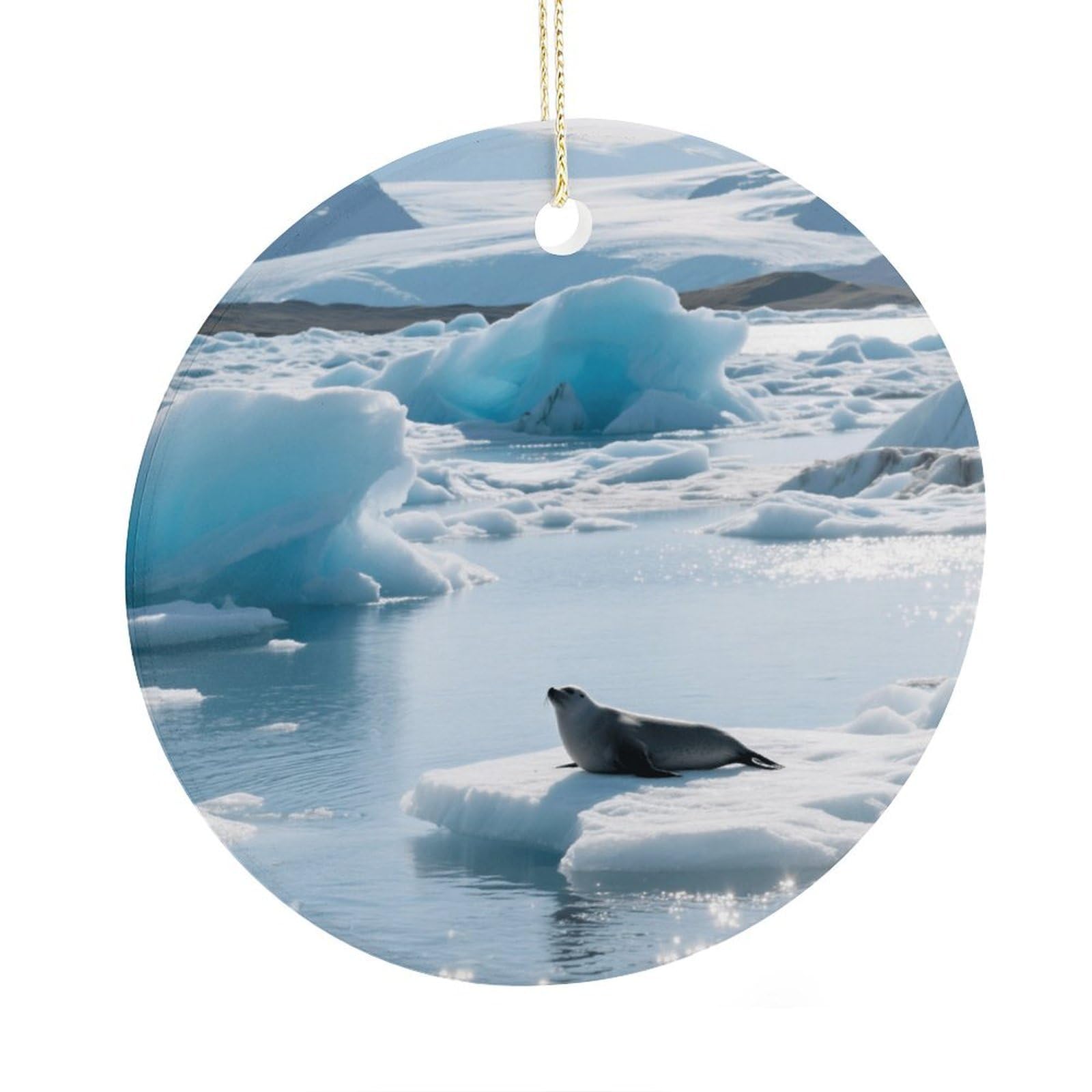 Fekiloot Style Glacier Lake Iceberg Christmas Ornaments 2.9 Inch Round Ceramic Ornament Keepsake Thank You Gifts For Office, Room, Home - Holiday Present Ideas