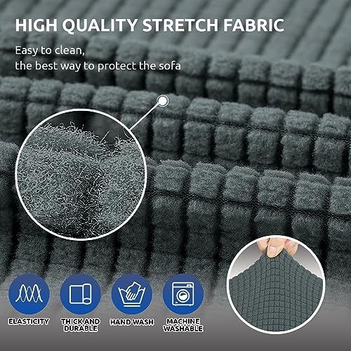 KEKUOU Stretch Loveseat Sofa Cover Slipcover,Couch Covers for 2 Cushion Couch Sofa (55"-78") Furniture Protector Sofa with Elastic Bottom for Kids,Dog. Jacquard Small Checked (Medium,Grey)