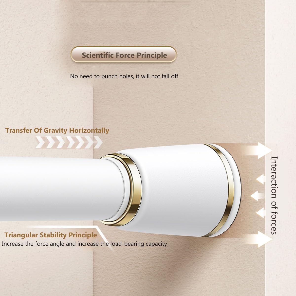 Heavy Du - Asta in acciaio inox Teon ain, antiruggine, senza foratura, design antiscivolo per bagno e divisorio (bianco, regolabile 330-400 cm)