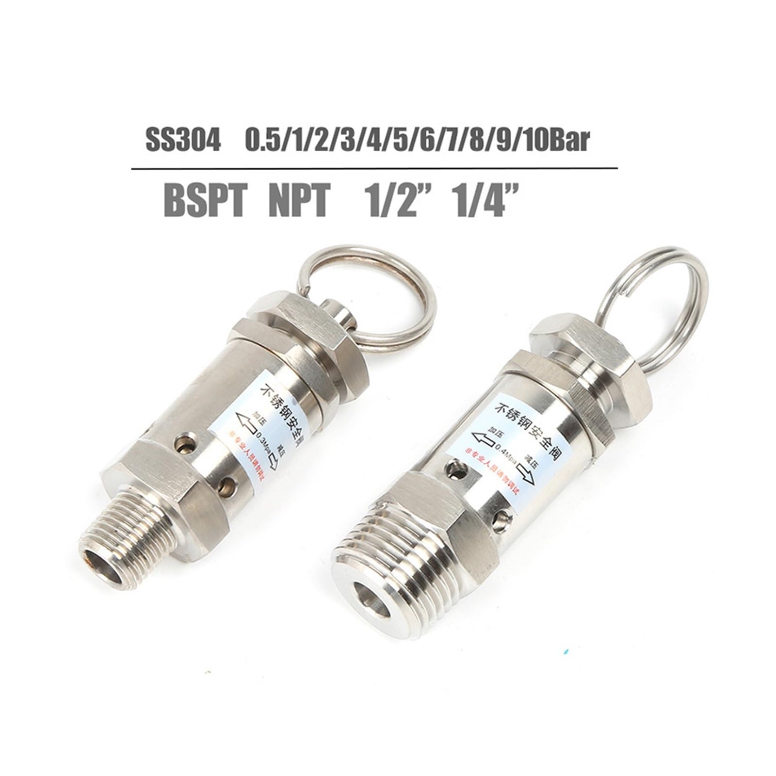 Valvola Di Scarico Della Pressione Valvola Limitatrice di Pressione 1/4" 1/2" BSPT NPT Filettatura Maschio 0.5-10Bar SS304 Valvole Scarico Rilascio Aria in Acciaio Inox per Fabbriche