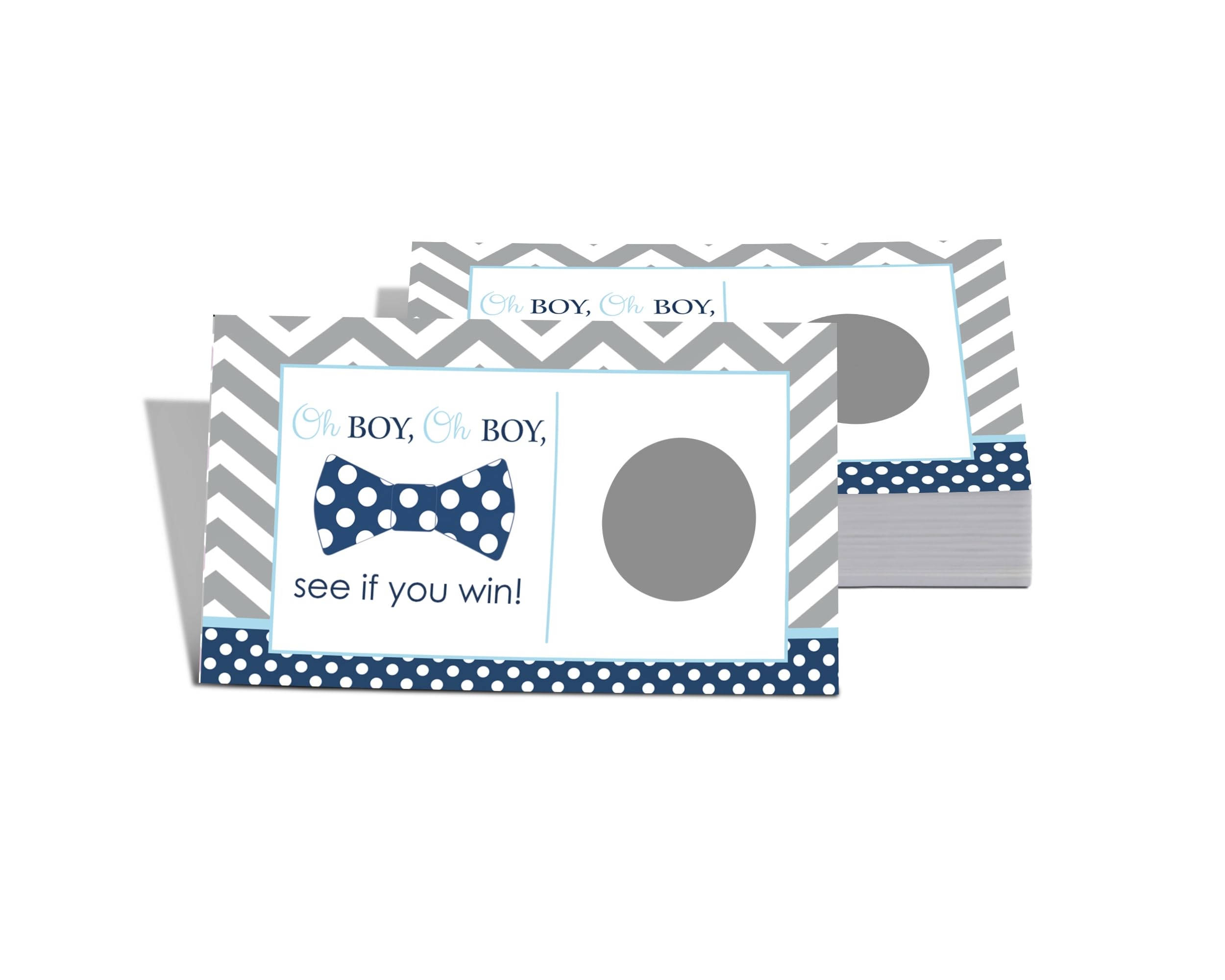 Bow-Tie Baby Shower Games for Boys - 28 Pack Scratch Off Game Cards - Fun Guest Activities to Reveal Prizes - Little Man Theme in Blue and Grey