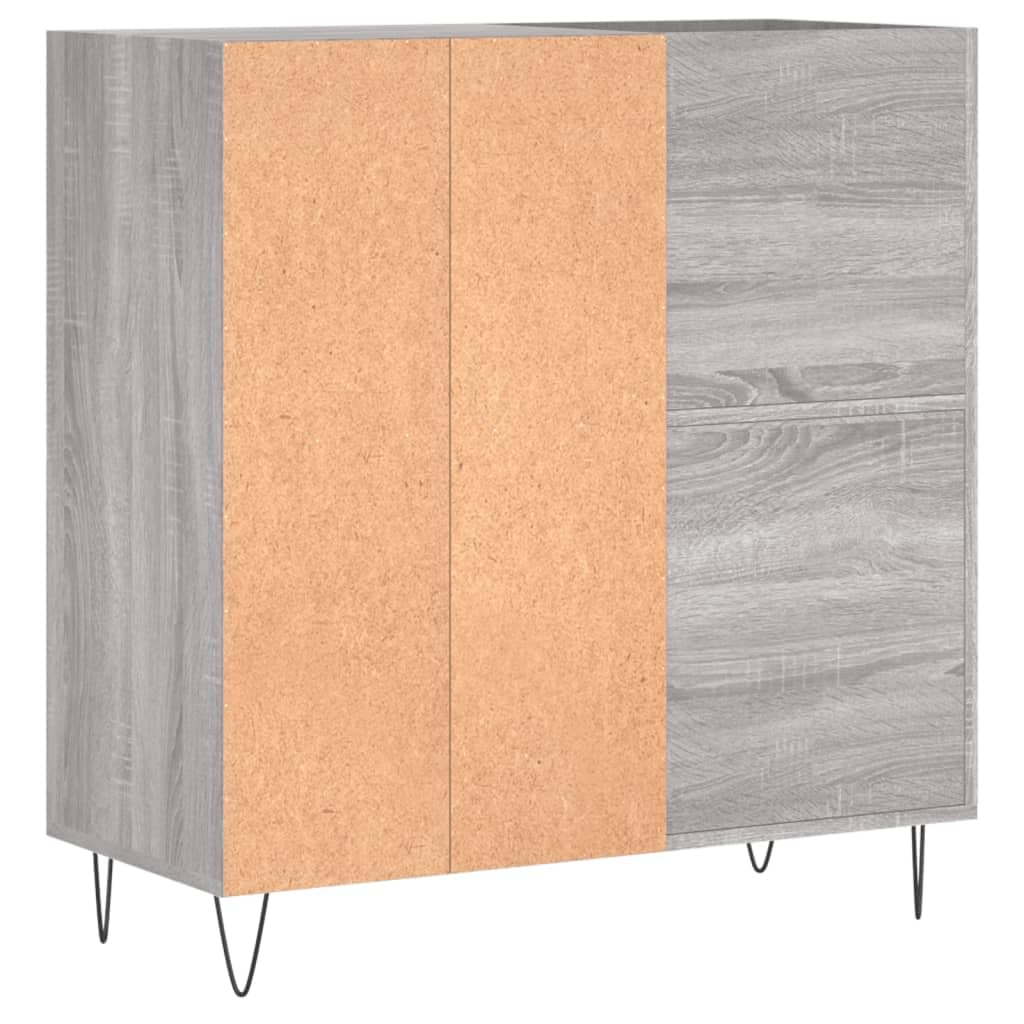 Armadio per dischi grigio sonoma, 84,5 x 38 x 89 cm, in legno con piastra superiore stabile e gambe in ferro, ideale per vinile, CD, DVD, media, TV, giochi, soggiorno, spazio di