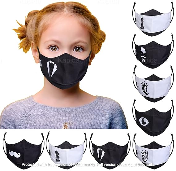 KAPIDA Cloth Face Mask Size 8 to 14 Year Old Fashion Washable Children Mask Reusable Daily Use for Boys Girls Adjustable Ear Loops ( Mask Type :- 3D )( Fabrics :- Cotton ) (Pack of :- 8 ), Without Valve