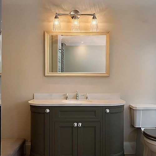 Miniatura 3 de HDDFL Lámpara de baño de níquel cepillado, 3 luces, moderno aplique de pared de vidrio para dormitorio, baño, sala de estar, pasillo