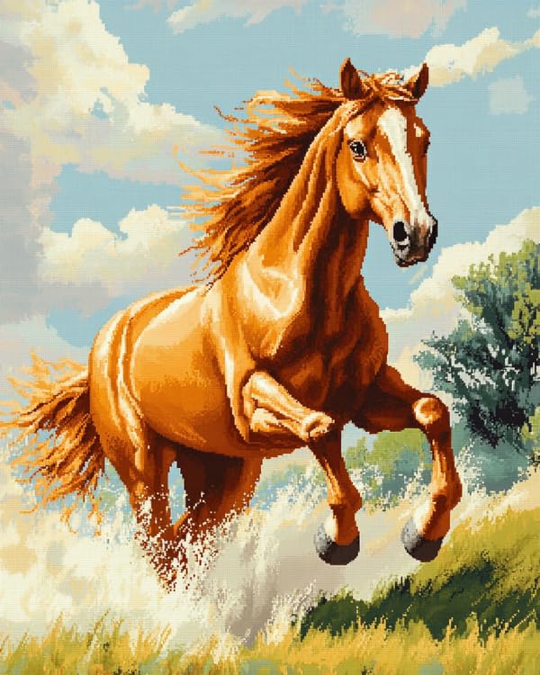 La Mejor Lista de Kits de decoración de telas los 5 mejores. 49 Amcdjkery - Kit de punto de cruz, caballo de correr, kit de punto de cruz estampado para principiantes, tela de algodón con patrón preimpreso, ideal para amantes de las...