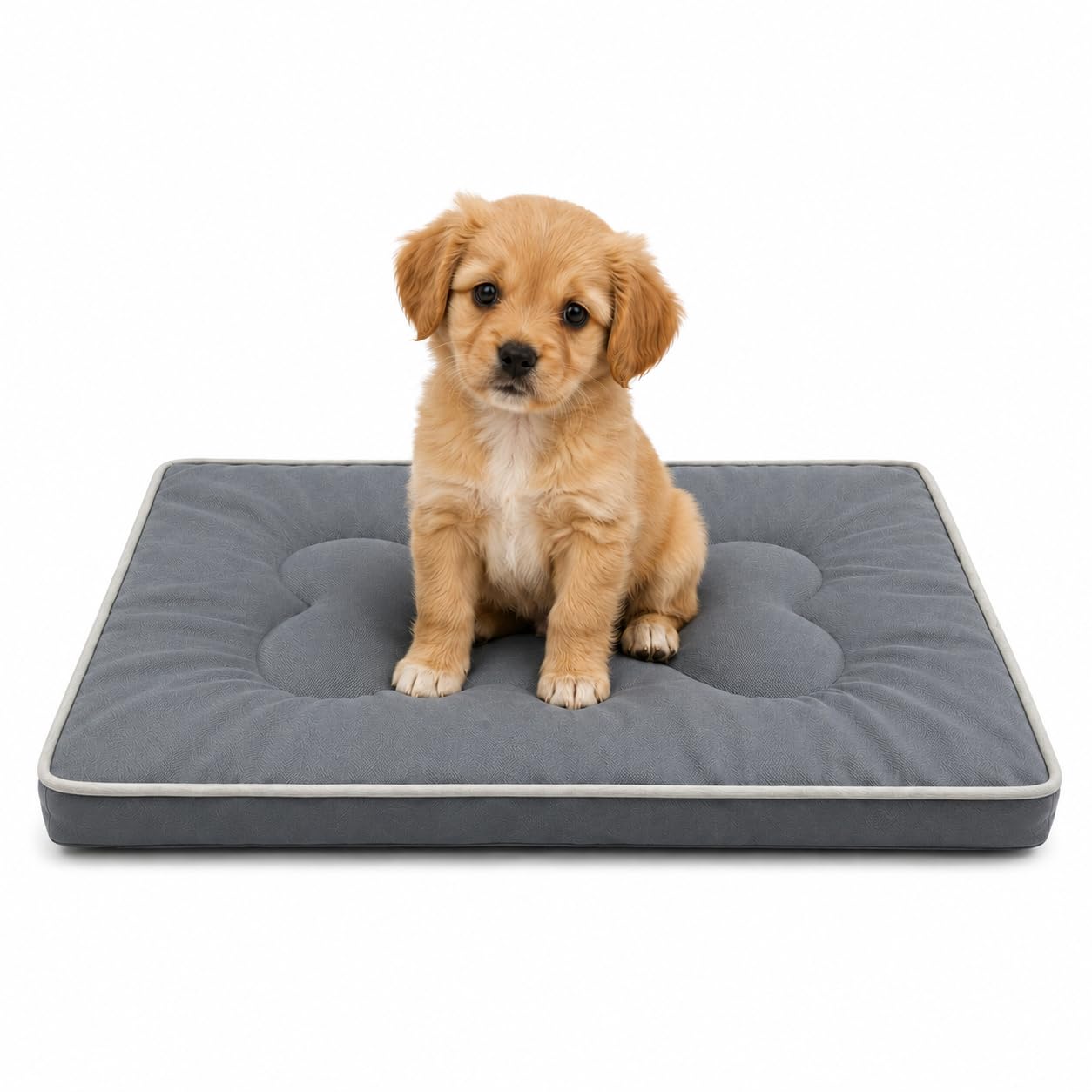 SuperGift.com Grey Small Orthopedic Flat Pet Bed Cushion for Dogs & Cats, Soft Washable Pet Mattress with Bone Pillow Design, Non-Slip Comfortable Sleeping Mat