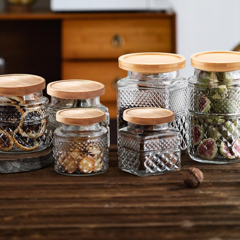 Confezione da 3 barattoli grandi in vetro, contenitori per alimenti e cereali, con coperchio ermetico in bambù, barattoli da cucina vintage per caramelle, snack, caffè, tè, cereali, 1,7 g,